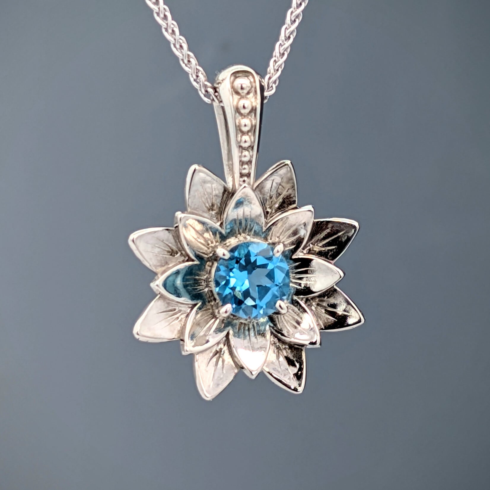 Modern Heirloom® 14K White Gold Lotus Blossom Pendant w/ Blue Topaz
