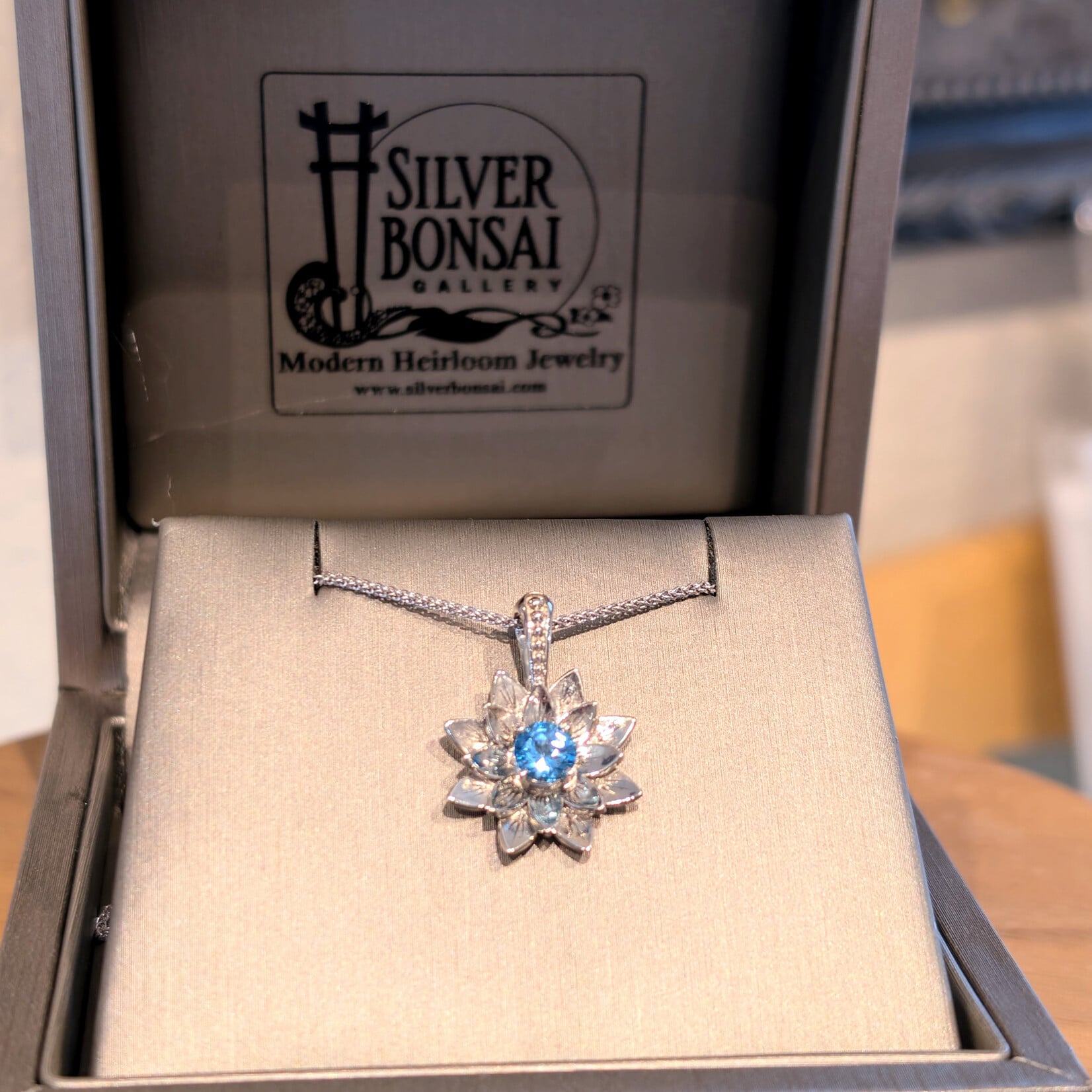 Modern Heirloom® 14K White Gold Lotus Blossom Pendant w/ Blue Topaz
