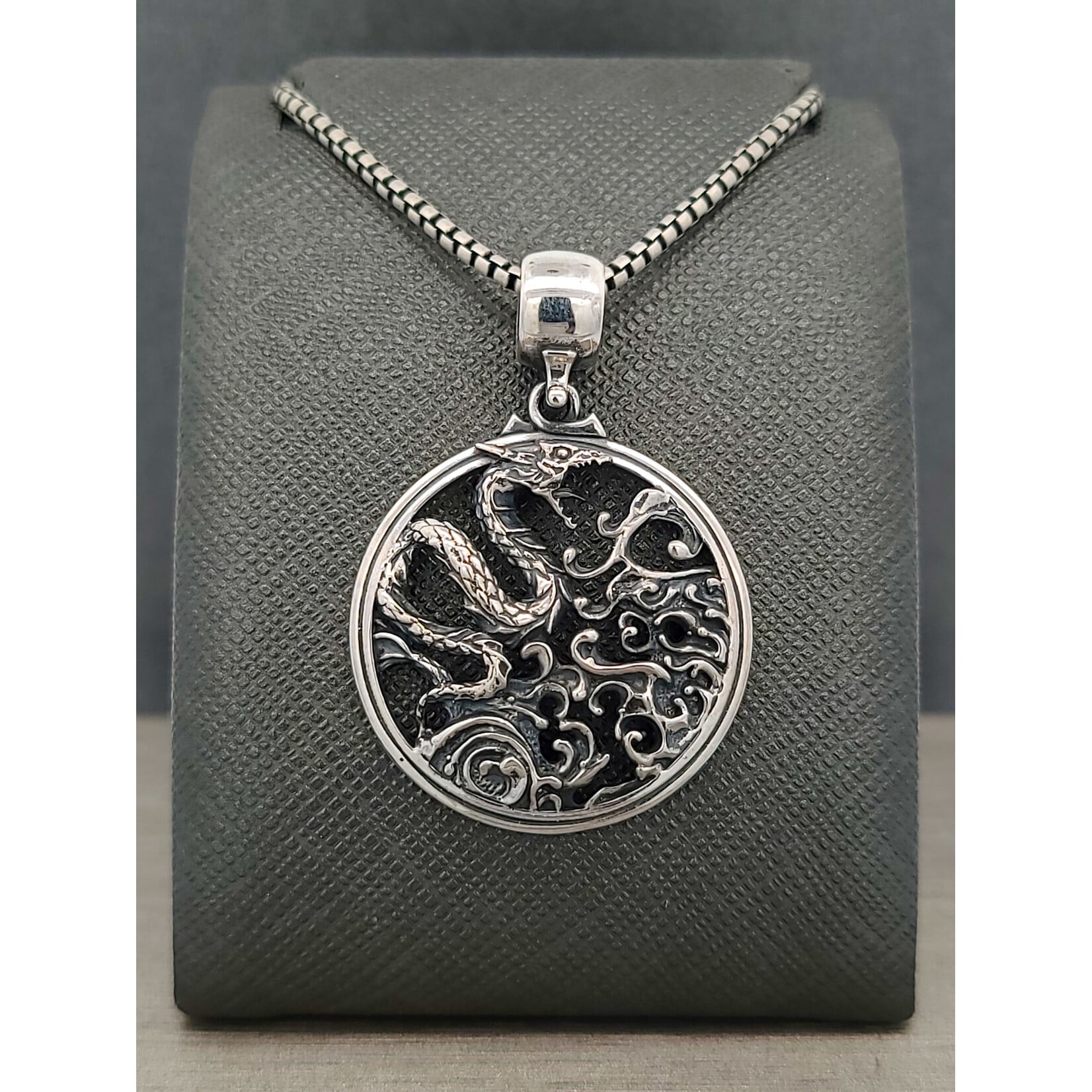 Modern Heirloom® Water Dragon Medallion, Sterling Silver on a 18" Chain