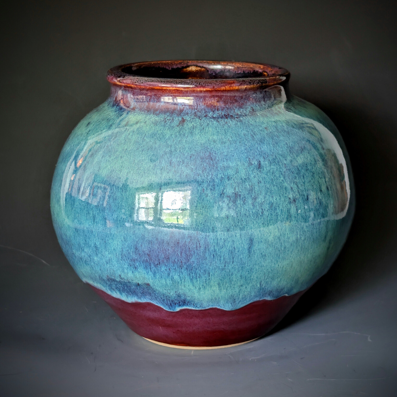 Anchor Line Pottery Teal & Maroon Glazed Vessel