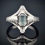 Modern Heirloom® Modern Heirloom® Montana Sapphire Platinum Solitaire Ring w/ Wheatleaf Engraving