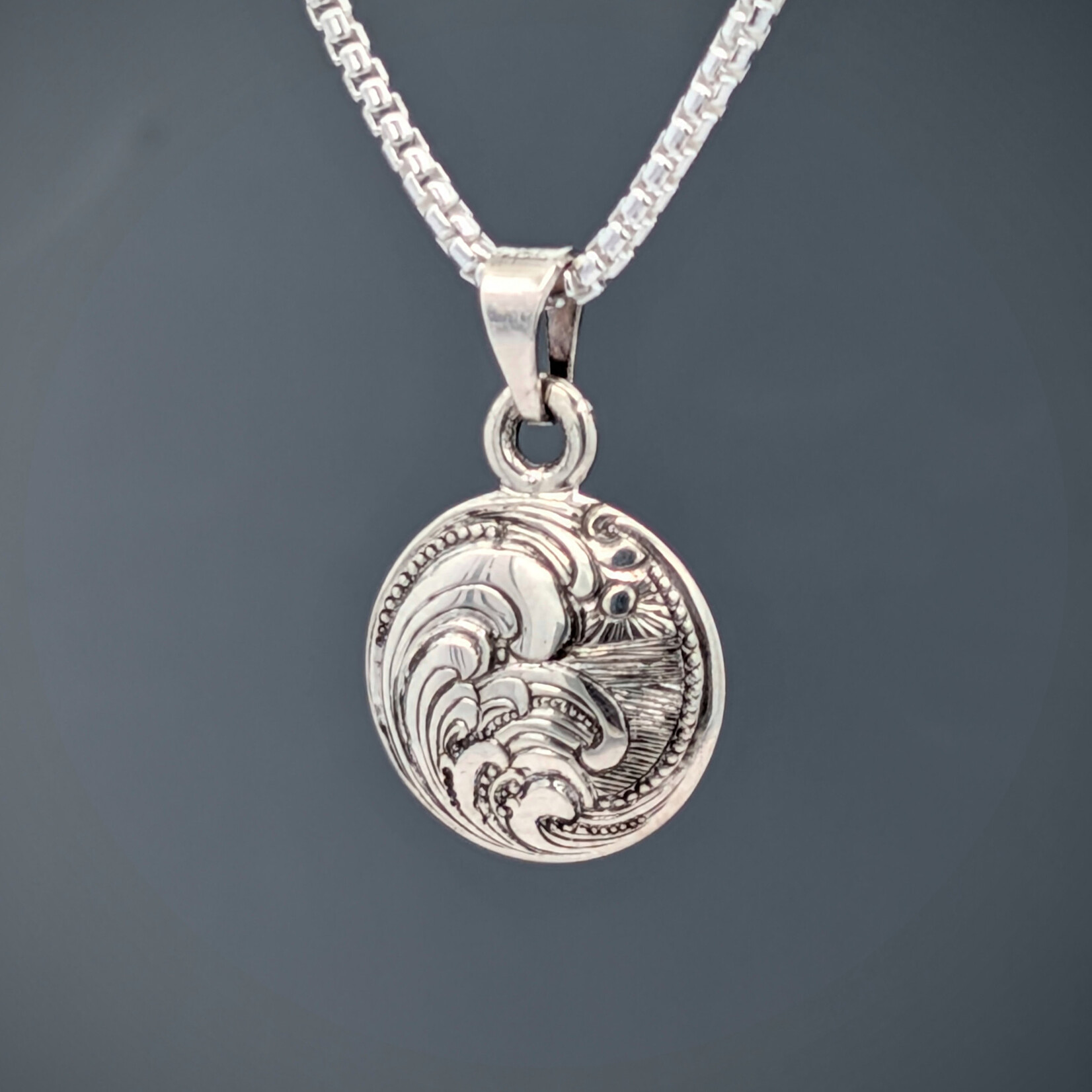 Modern Heirloom® Sunset in the Waves Micro Medallion, Engraved Sterling Silver