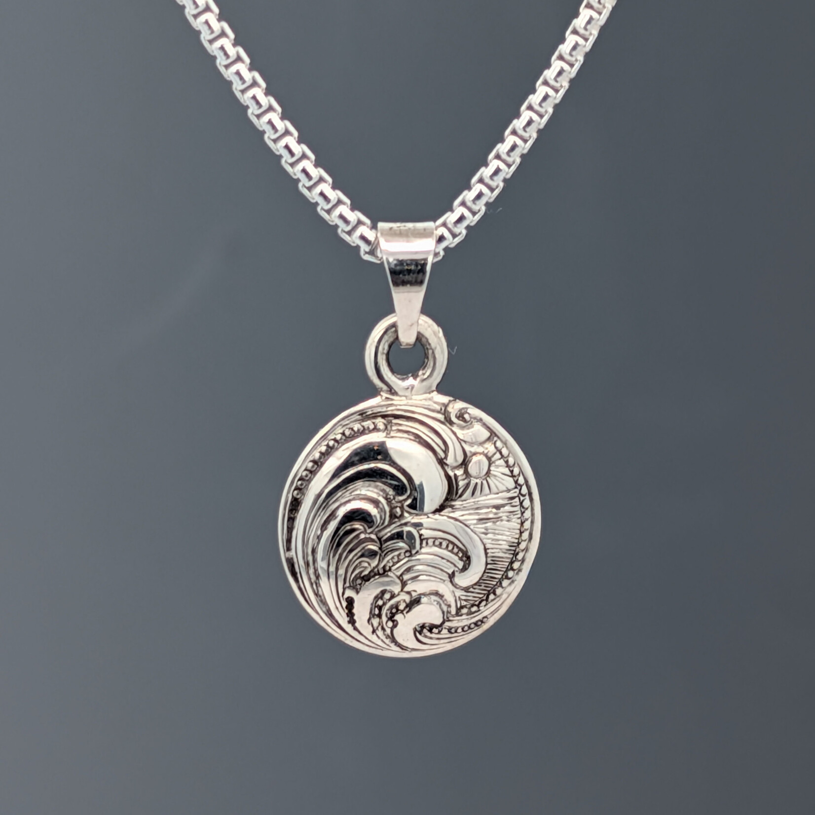 Modern Heirloom® Sunset in the Waves Micro Medallion, Engraved Sterling Silver