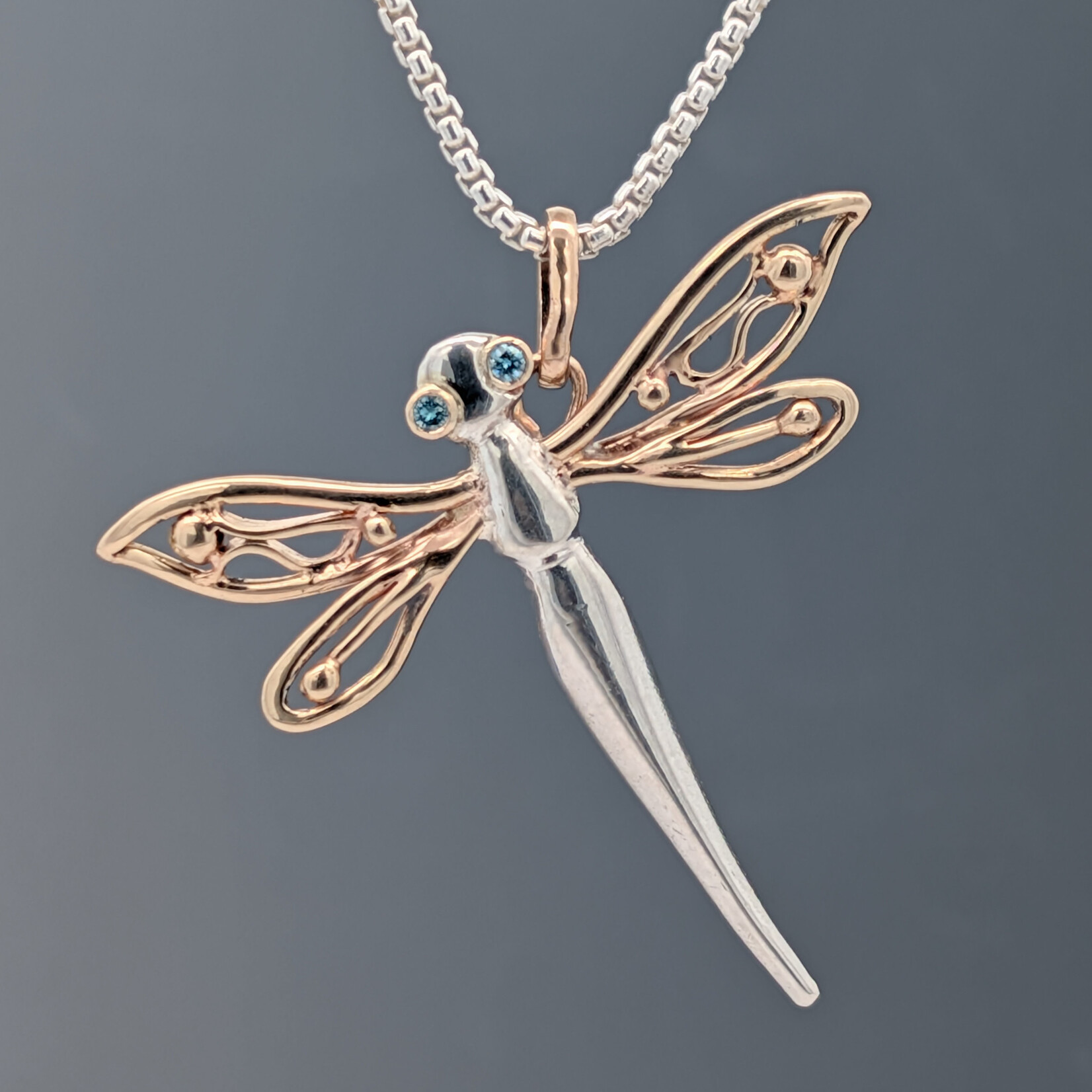 Modern Heirloom® Two-Tone Dragonfly Pendant w/ Blue Diamond Eyes, 20" RDB
