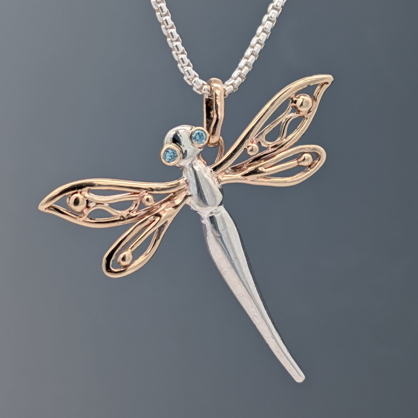Modern Heirloom® Two-Tone Dragonfly Pendant w/ Blue Diamond Eyes, 20" RDB