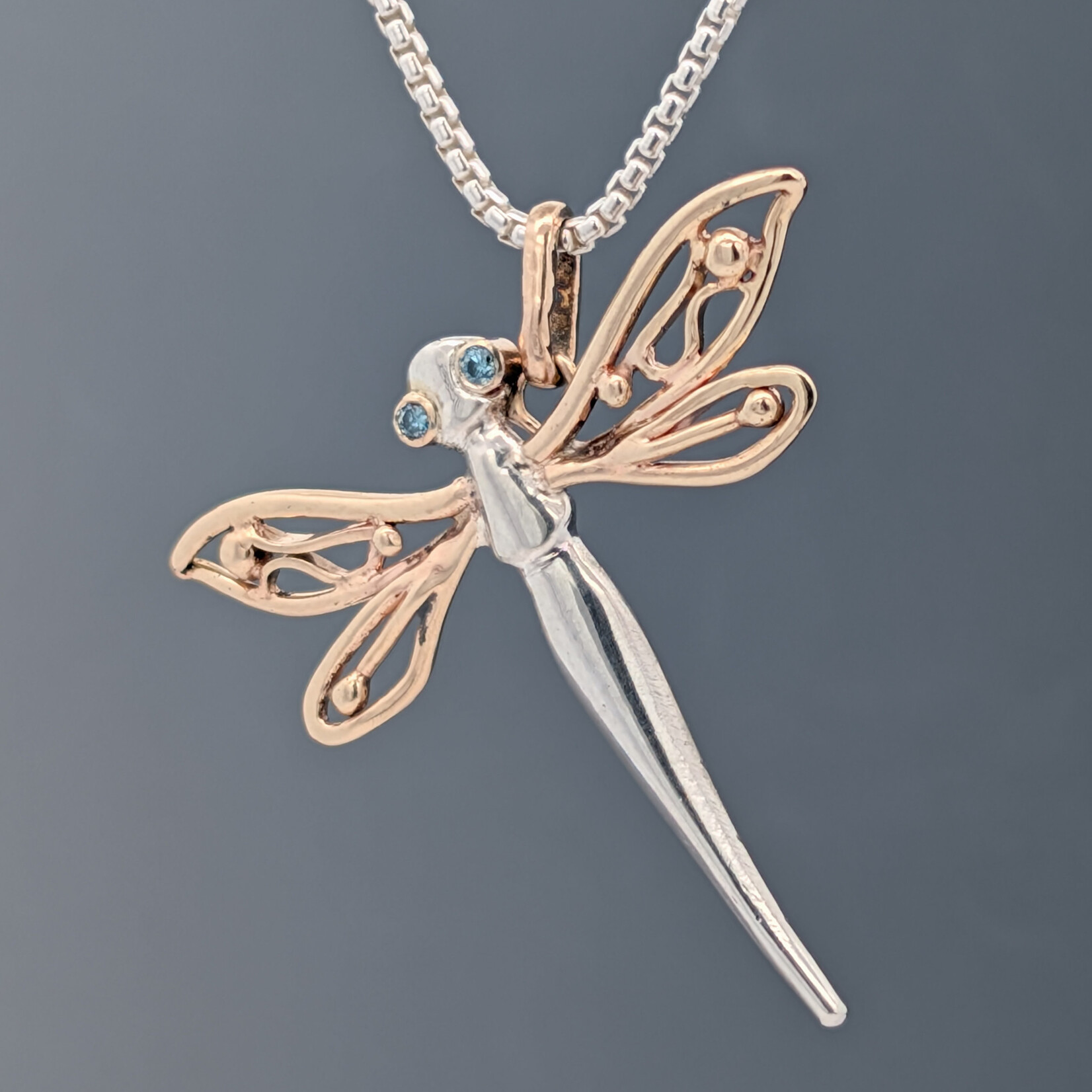 Modern Heirloom® Two-Tone Dragonfly Pendant w/ Blue Diamond Eyes, 20" RDB