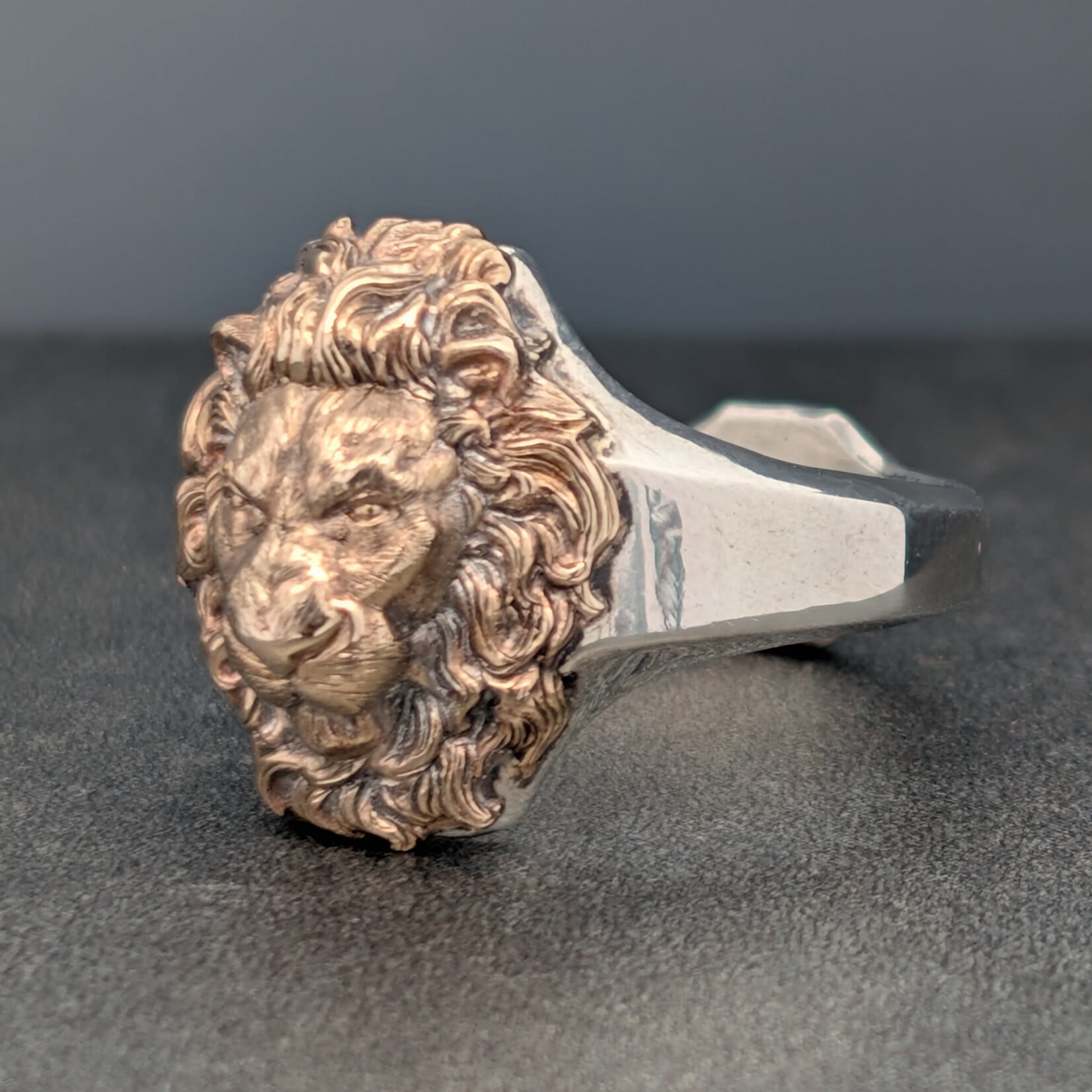 Modern Heirloom® Majestic Lion Signet, 14k Yellow Gold & Sterling