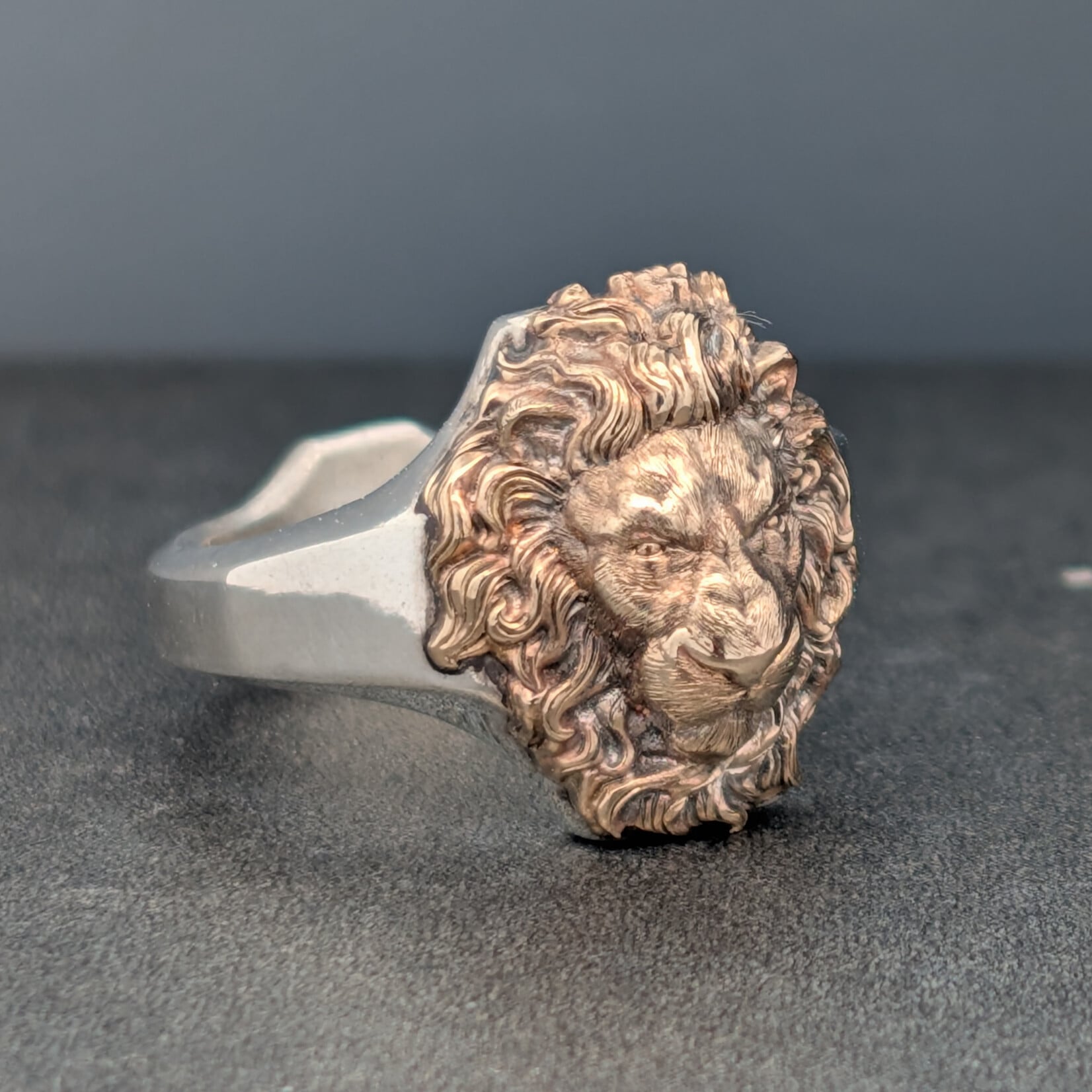 Modern Heirloom® Majestic Lion Signet, 14k Yellow Gold & Sterling