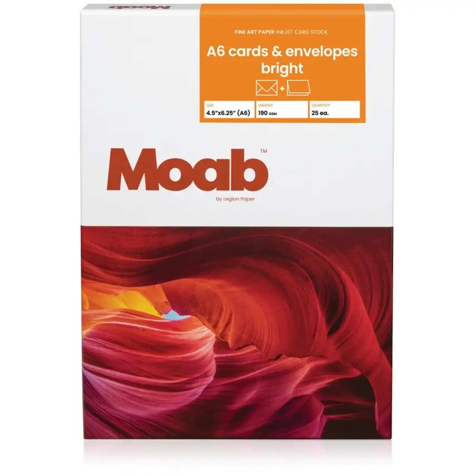 Legion Paper Moab Entrada Bright White A6 Folded Cards & Envelopes Box 25