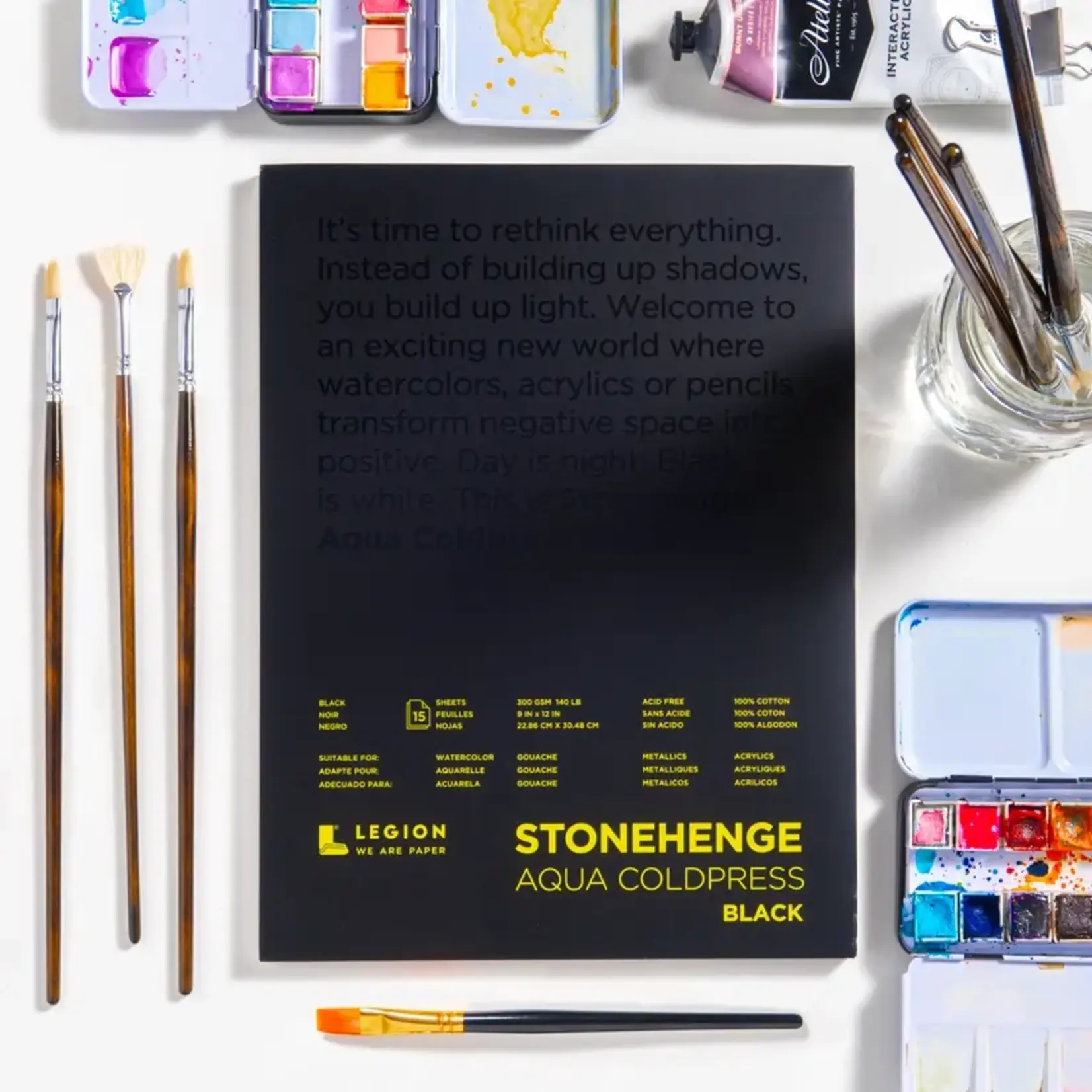 Legion Paper Stonehenge Aqua Black Pad - Coldpress Watercolor Paper - 8"x10"