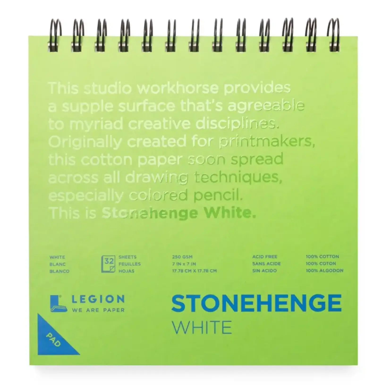 Legion Paper Stonehenge White Spiral Pad, Journaling, Drawing & Sketching - 7"x7"