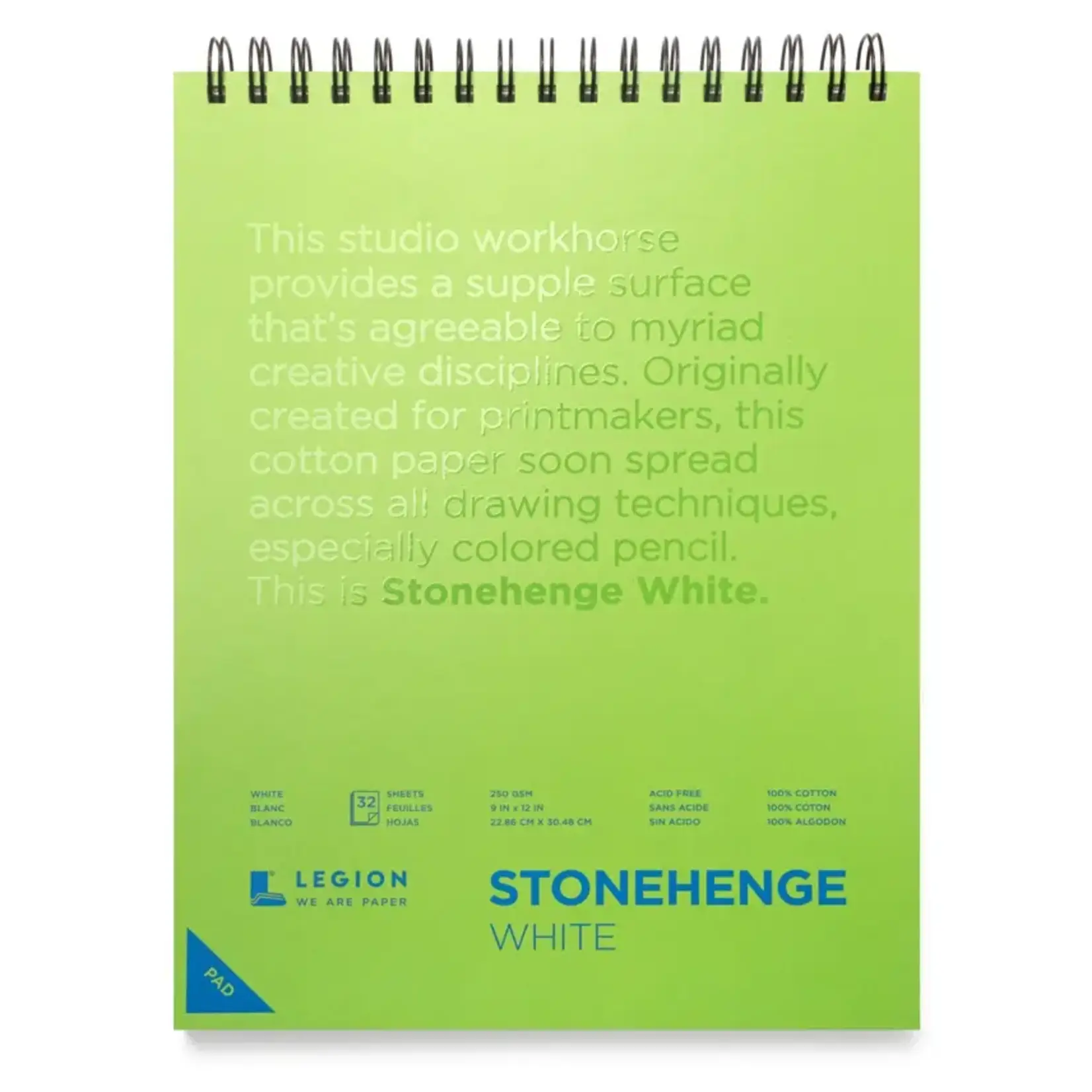 Legion Paper Stonehenge White Spiral Pad, Journaling, Drawing & Sketching - 9"x12"