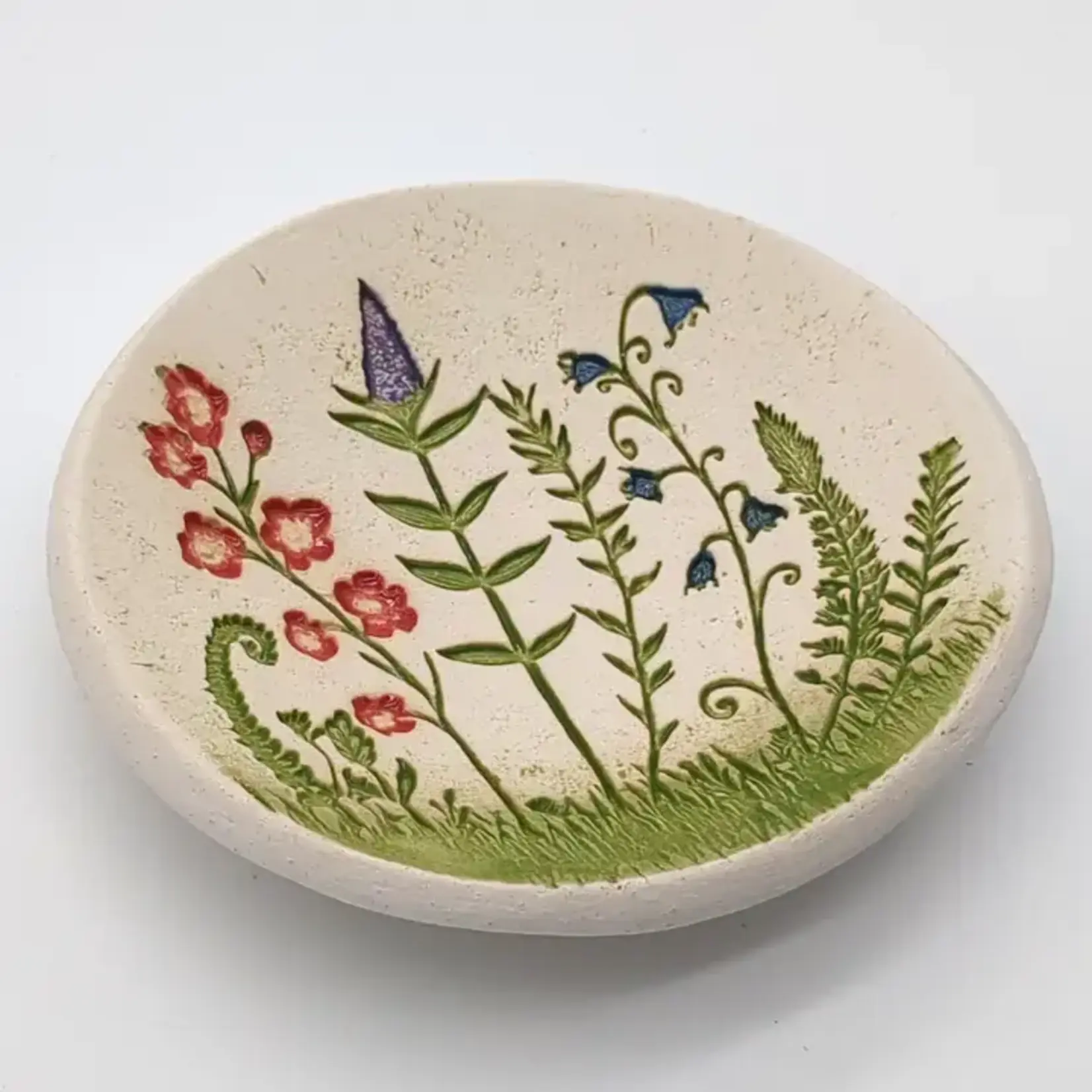 Walton Clay Studio Pottery Dish Bowl - Lg Wildflower Scene