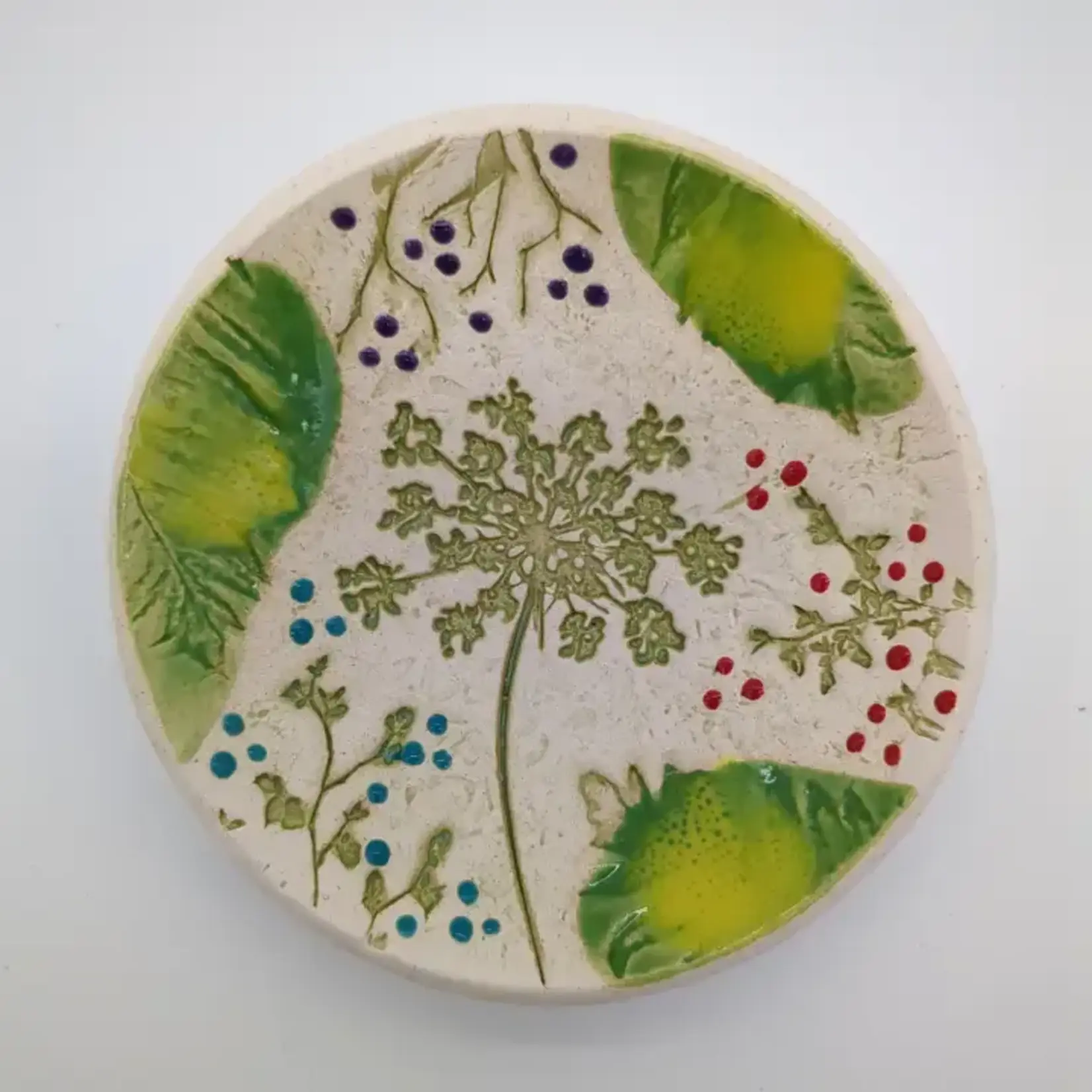 Walton Clay Studio Pottery Dish Bowl - Pressed Flowers