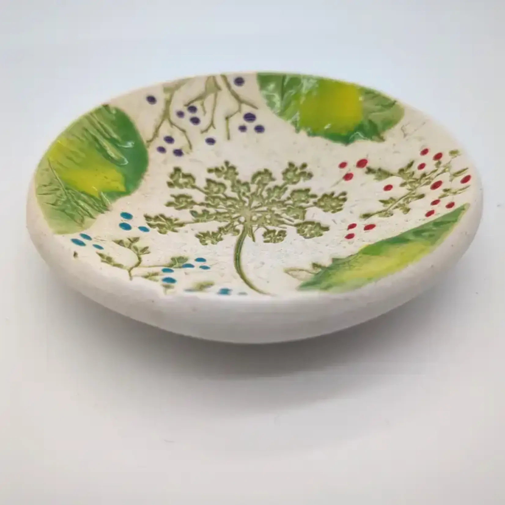 Walton Clay Studio Pottery Dish Bowl - Pressed Flowers