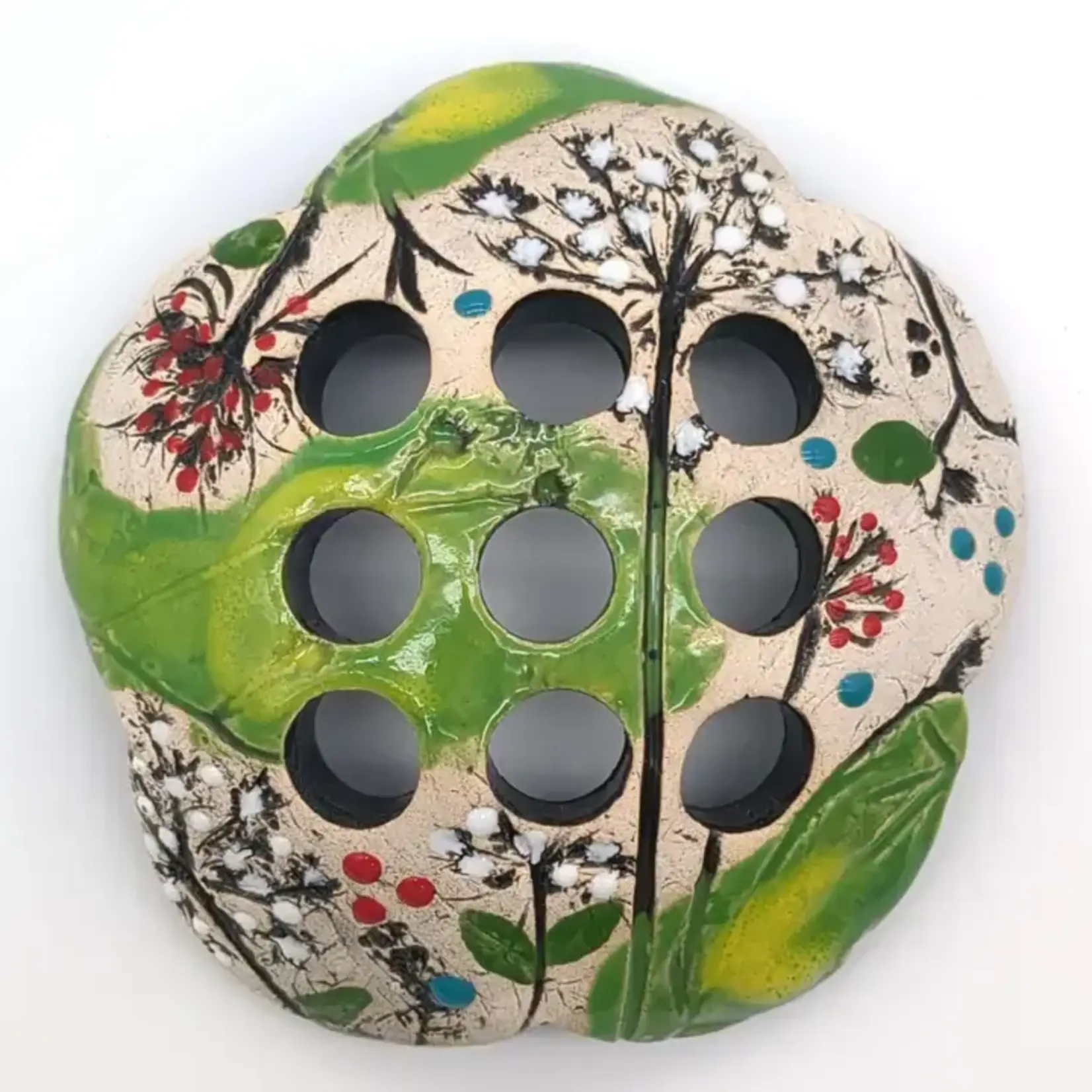 Walton Clay Studio Pottery Flower Frog - Canning Jar - Floral Design