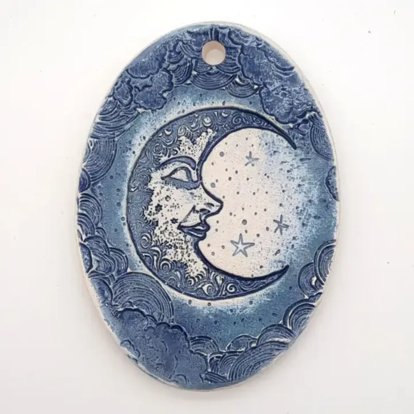 Walton Clay Studio Pottery Ornament - Blue Crescent Moon