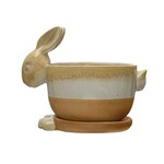 Stoneware Rabbit Planter w/ Saucer