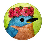 Bluebird With Floral Crown Birdbath