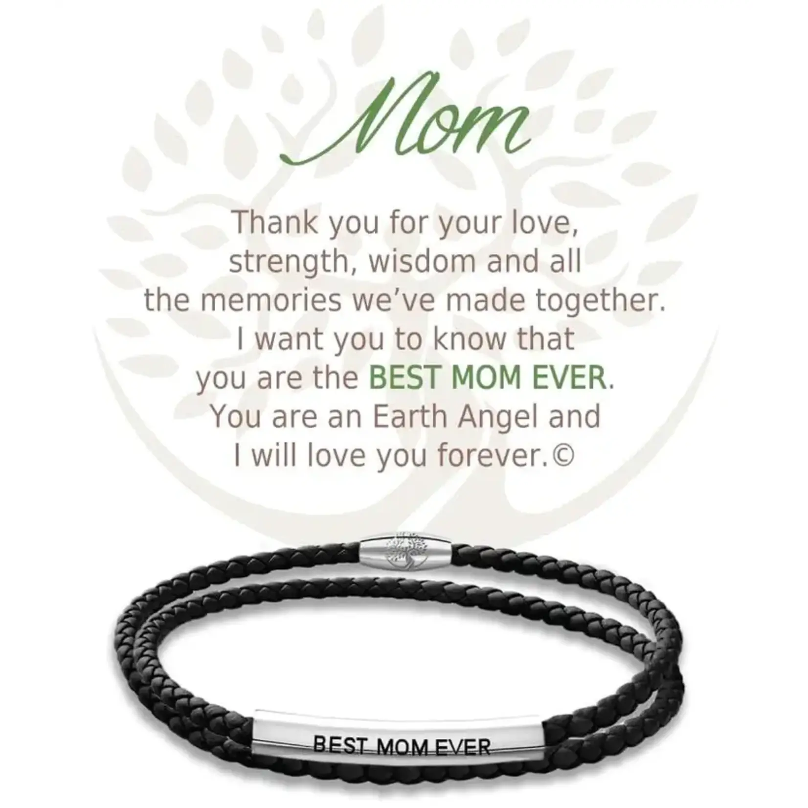 Earth Angel Black Leather Bracelet - Mom