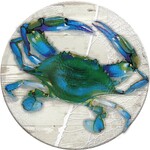 Blue Crab Glass Birdbath
