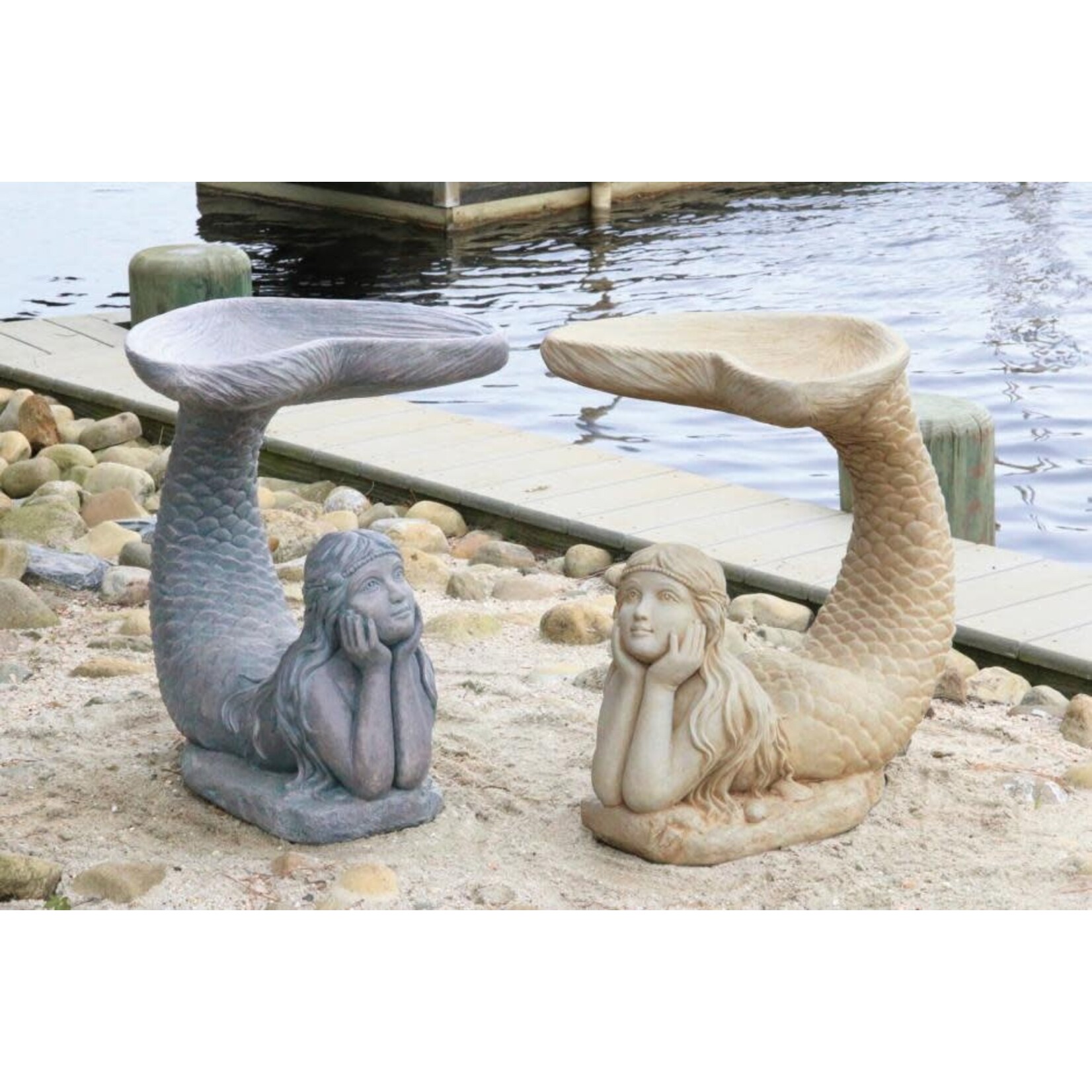 Massarelli Stone Mermaid Bird Bath - One Piece