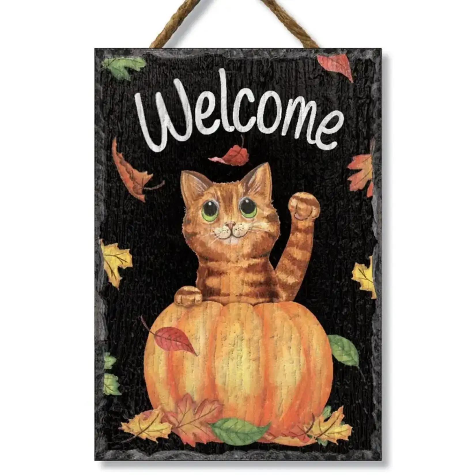Welcome with Cat in Pumpkin - Slate Impressions