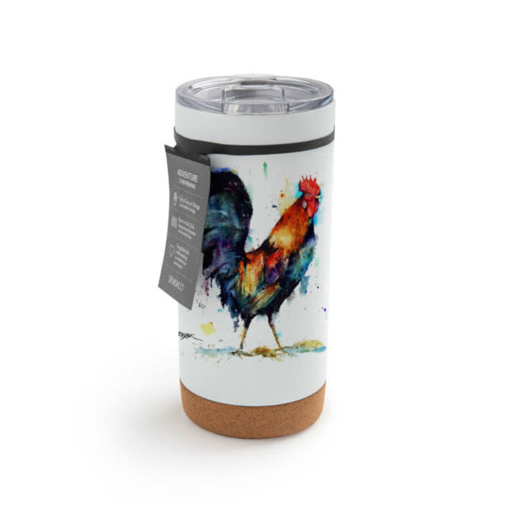 Dean Crouser Dean Crouser Rooster Metal Tumbler with Lid - White