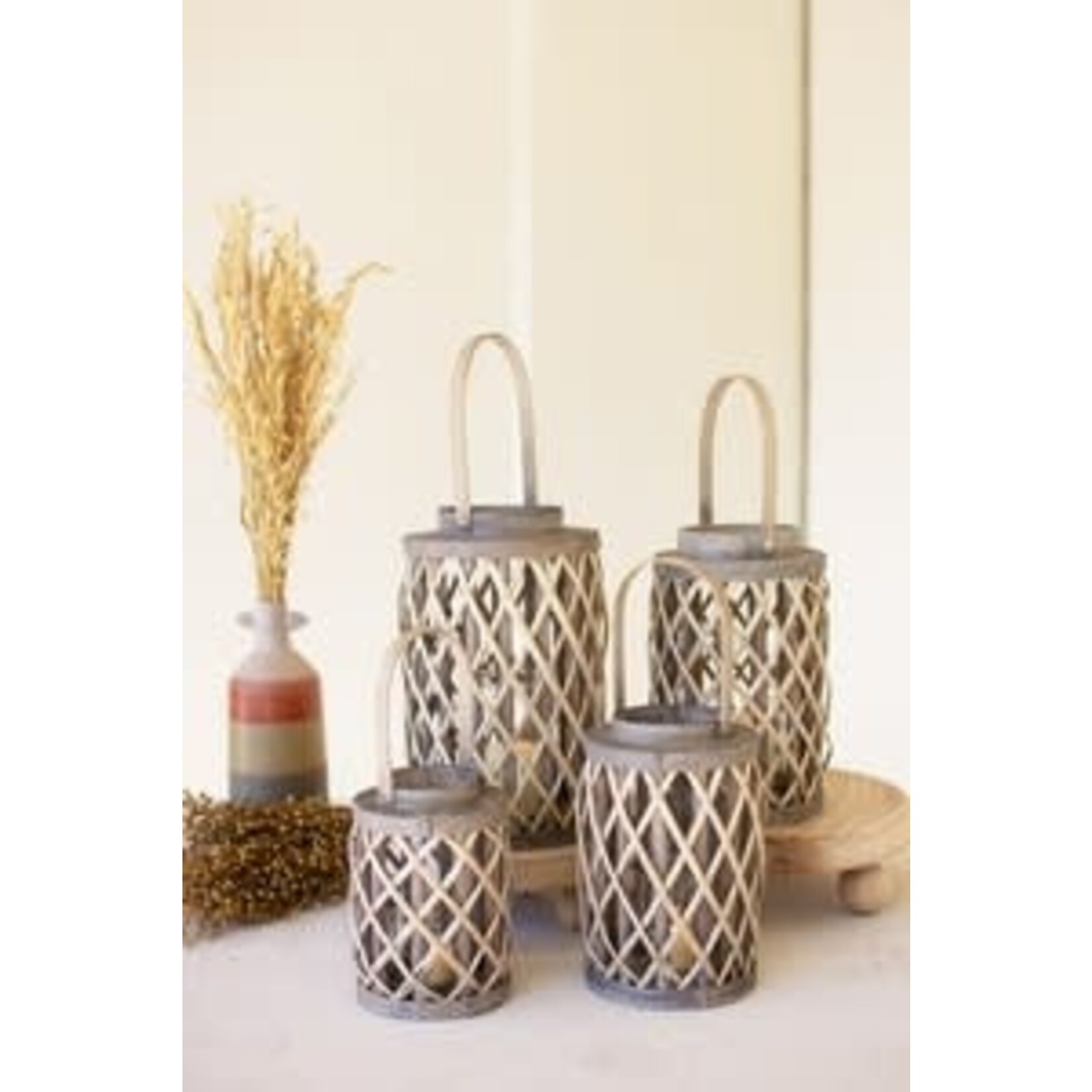 Grey Willow Cylinder Lantern with Glass Insert  XSmall