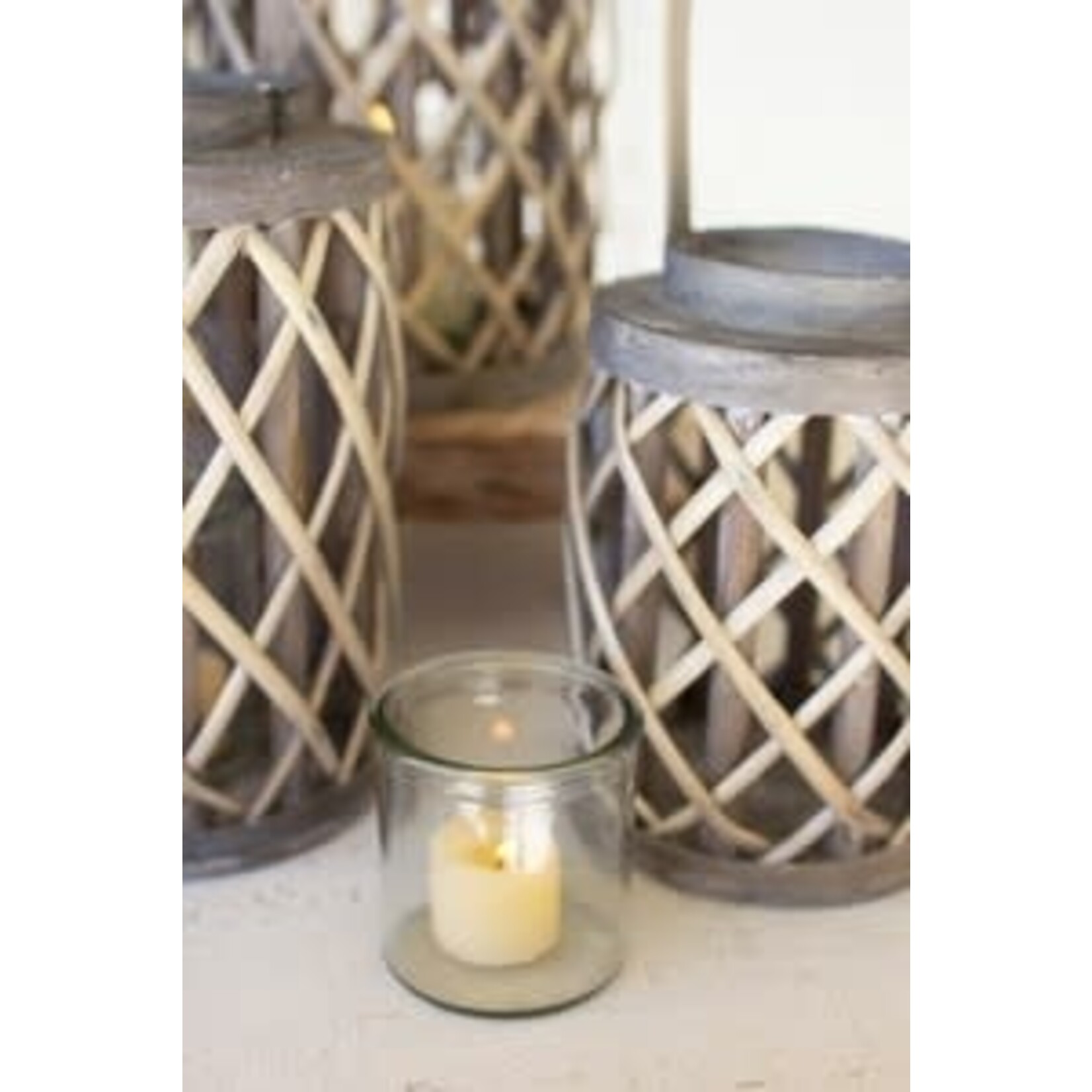 Grey Willow Cylinder Lantern with Glass Insert Small