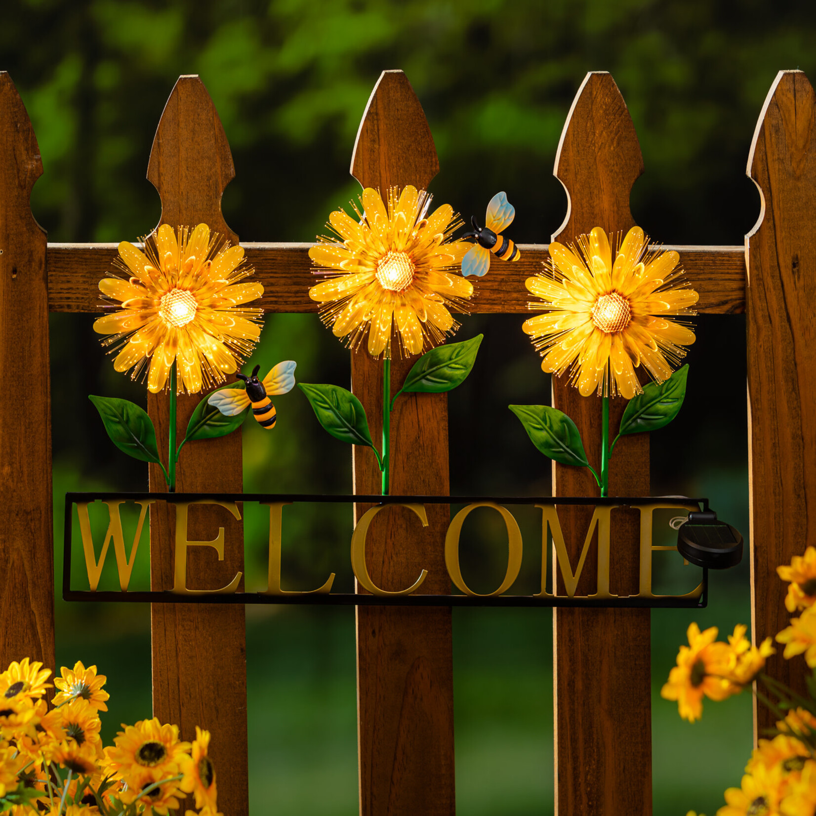 Fiber Optic Metal Sunflower Welcome Sign