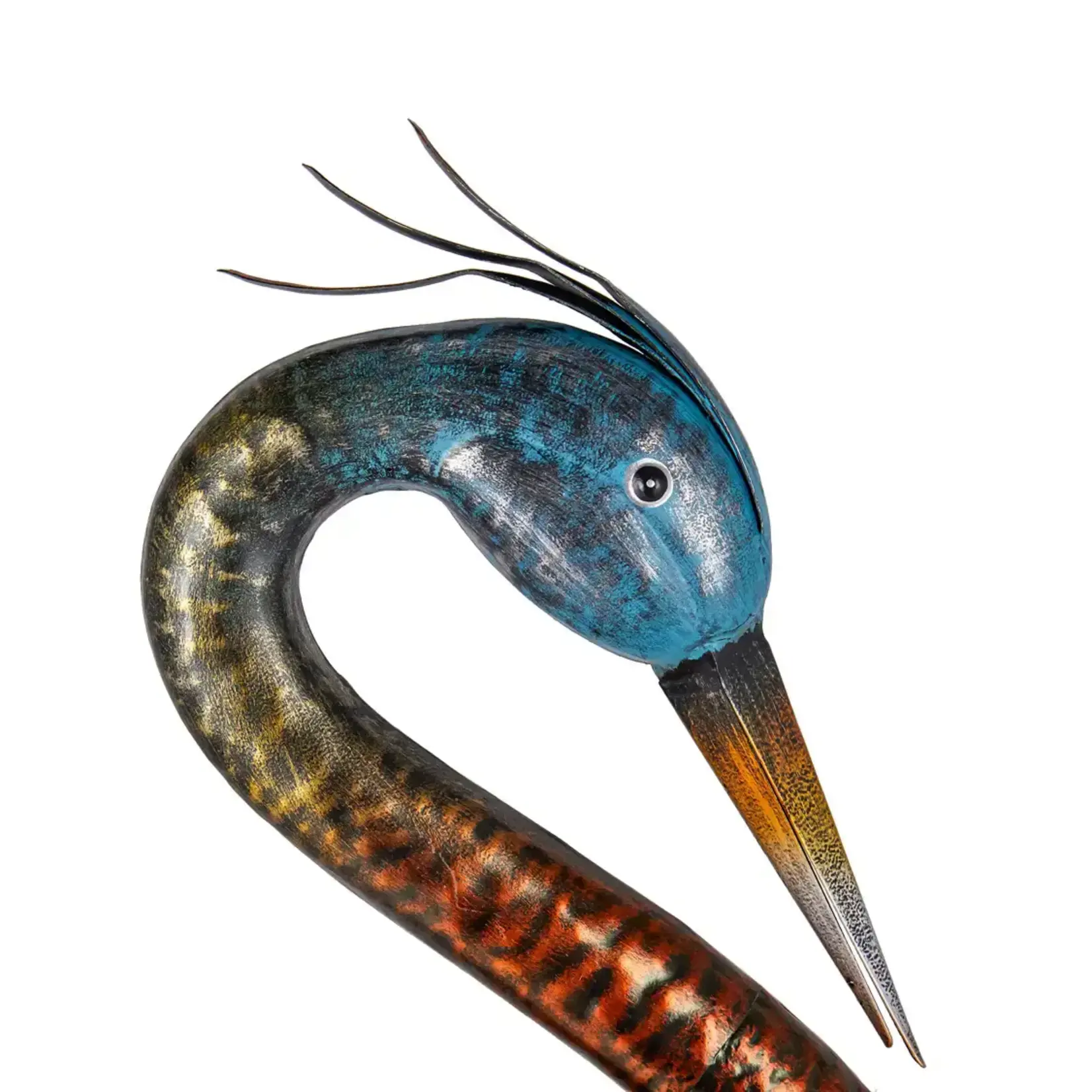 Bronze Crane With Verdigris - Head Down