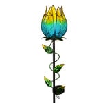 Glass Floral Solar Stake Teal
