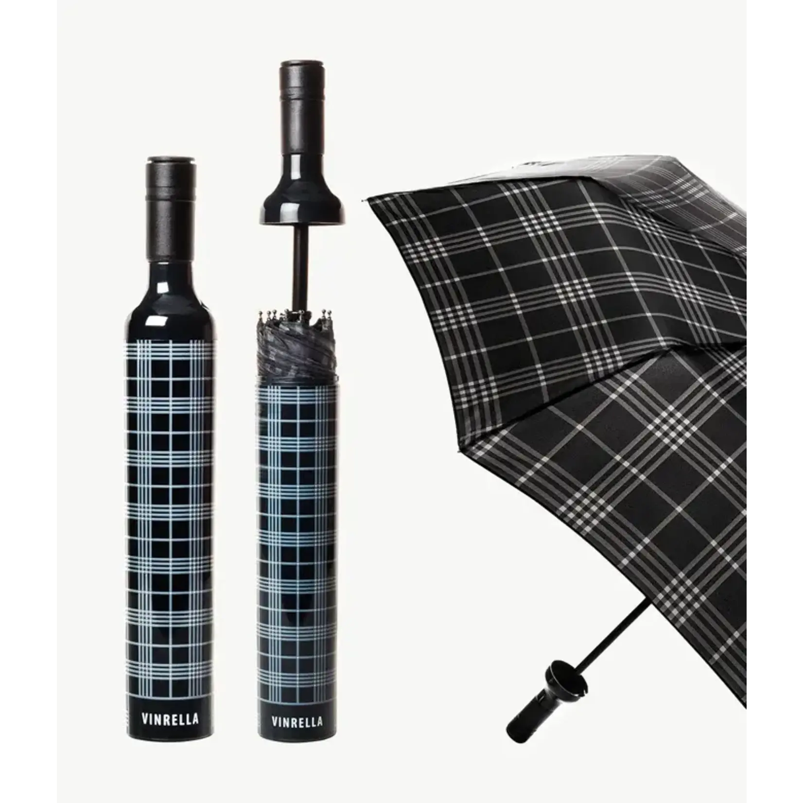 Vinrella Wine Bottle Umbrella Black Plaid