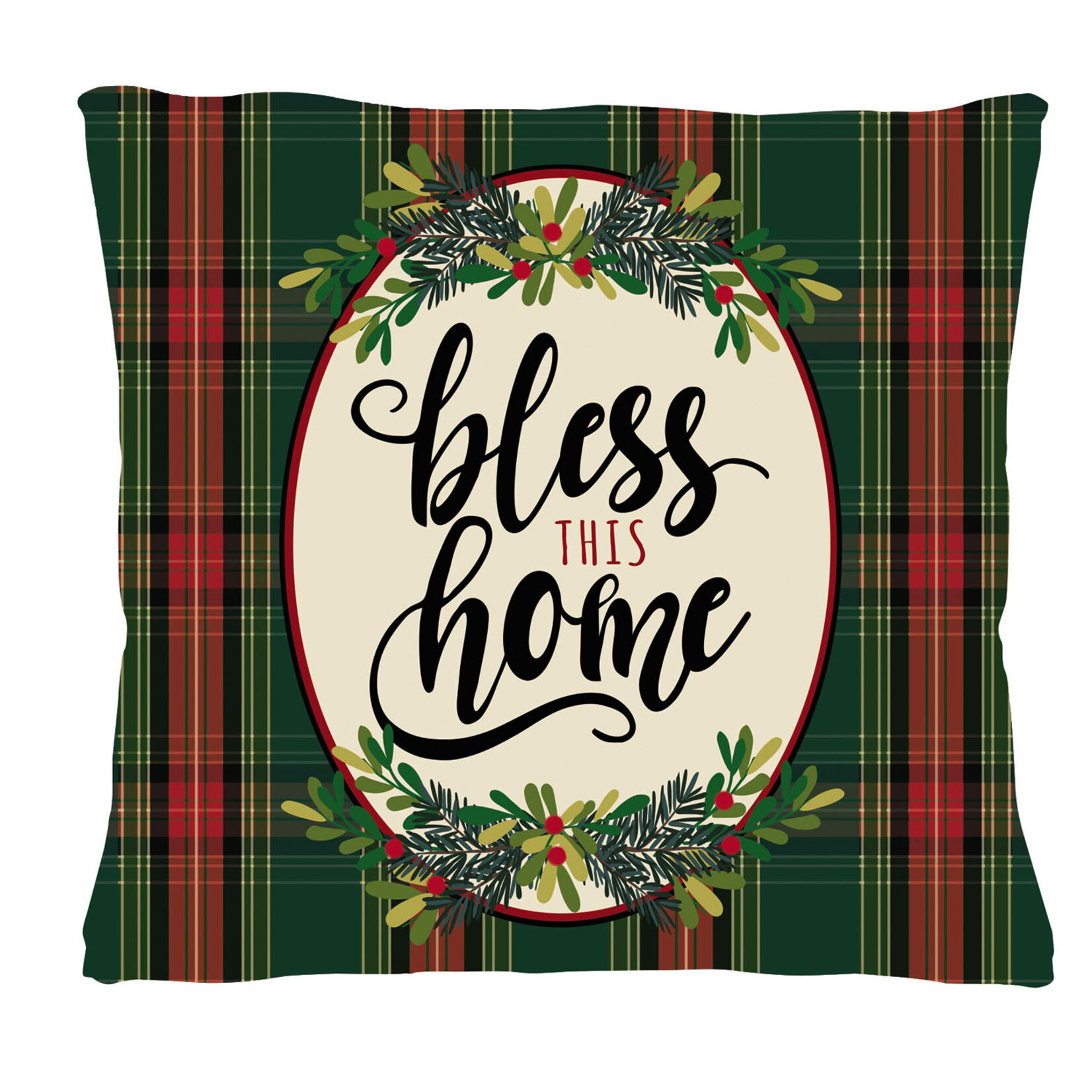 Bless This Home Plaid Outdoor Pillow