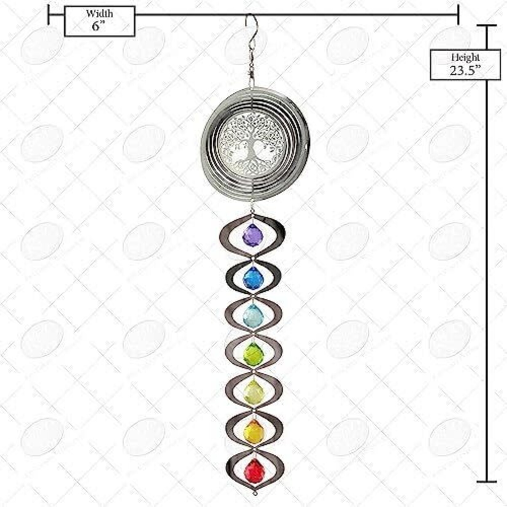 Long Spiral Chakra Spinner, Chrome Tree of Life