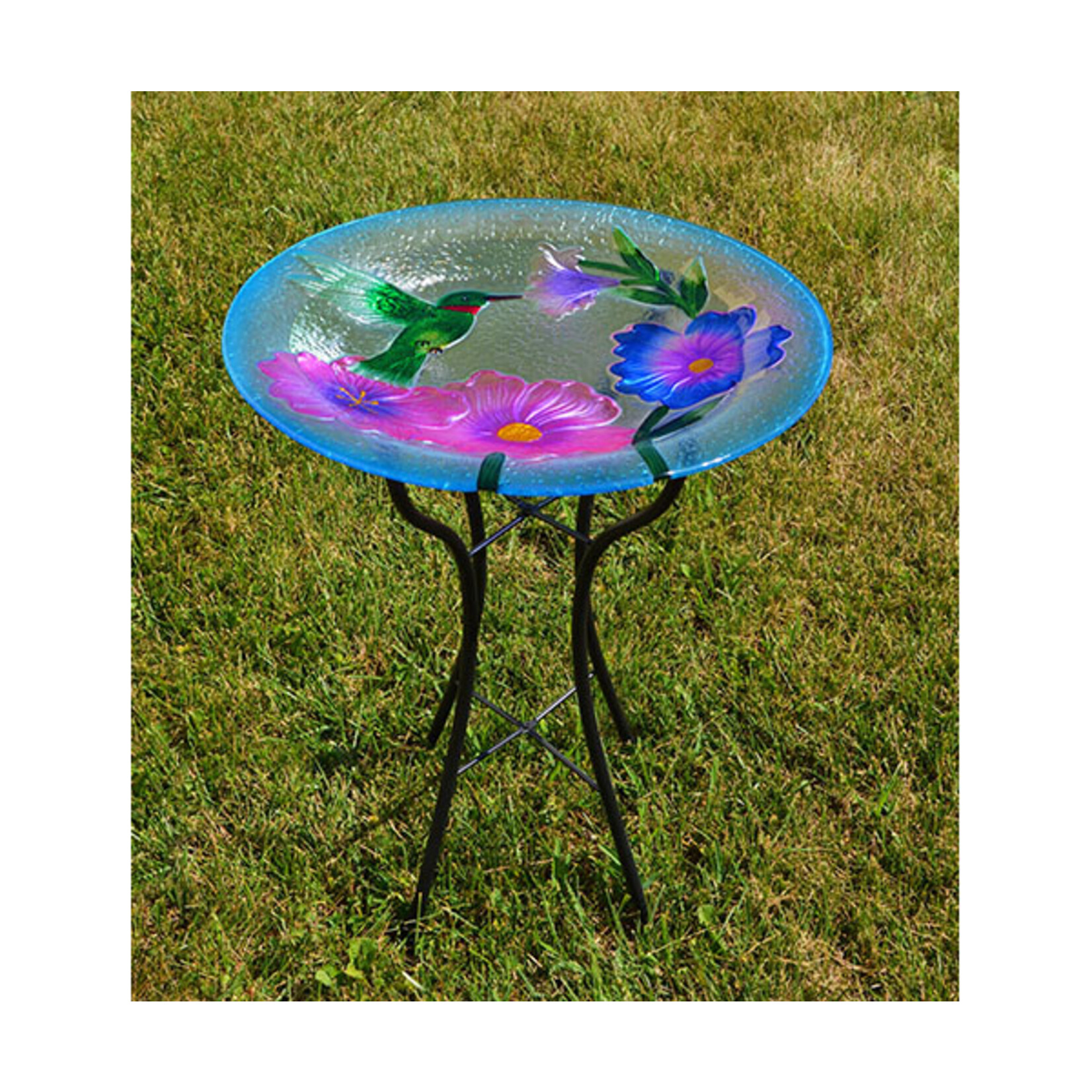 Glass Hummingbird Birdbath with Stand
