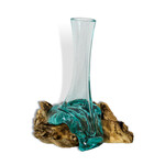 Blown Glass Vase With Natural Wood  Root Base