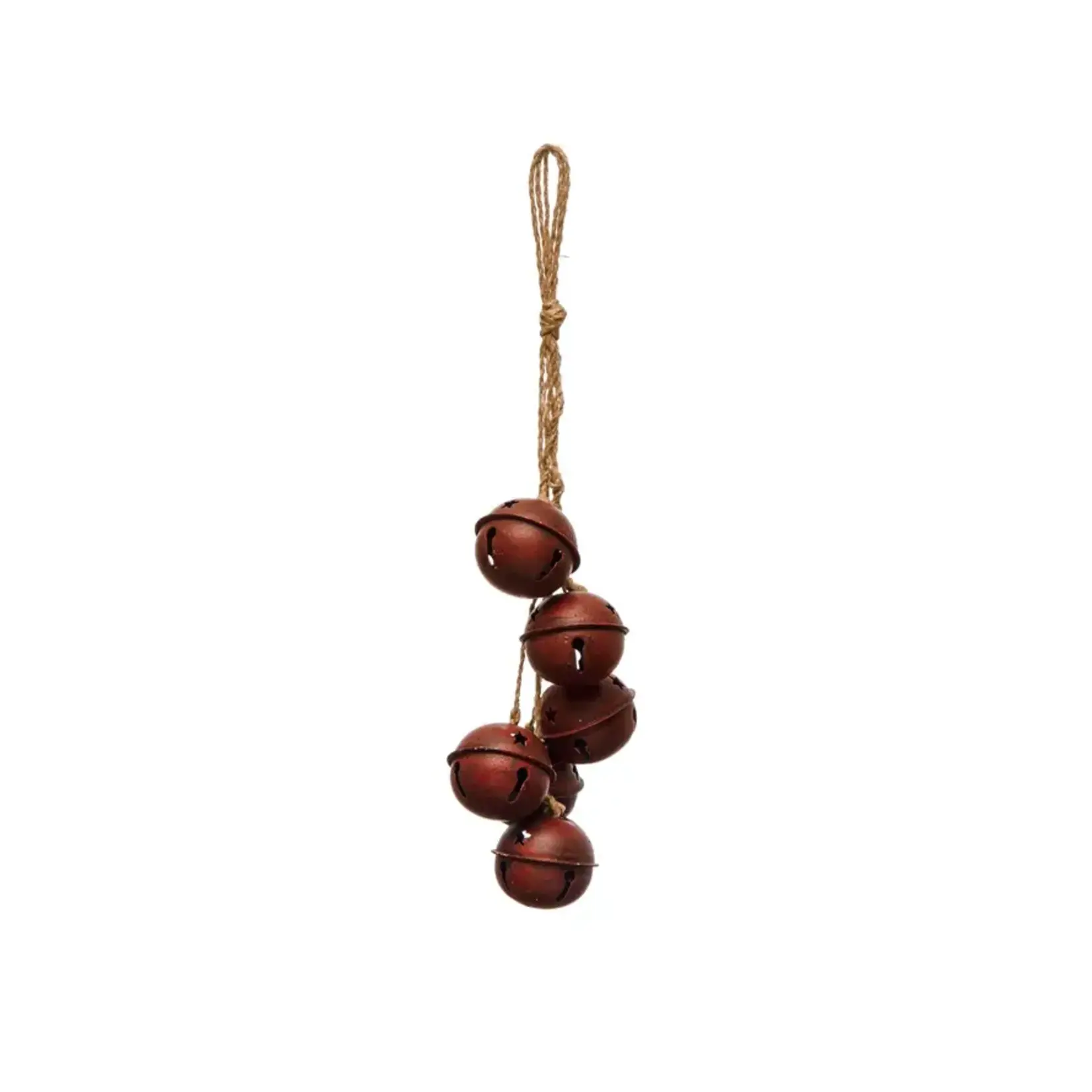 Metal Bells on Jute Hanger, Distressed Red