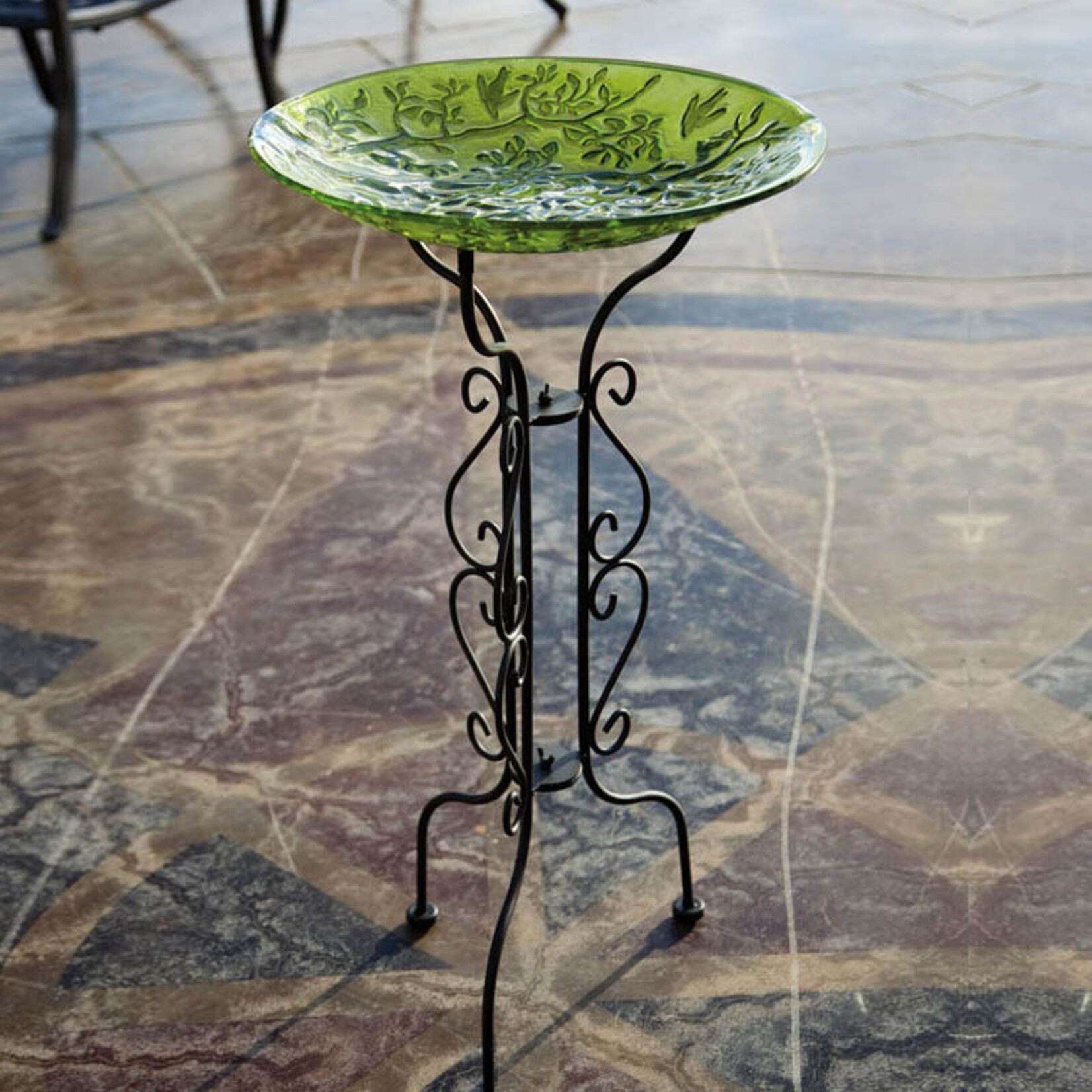 Tall Bird Bath Stand (corner wall B beyond window)