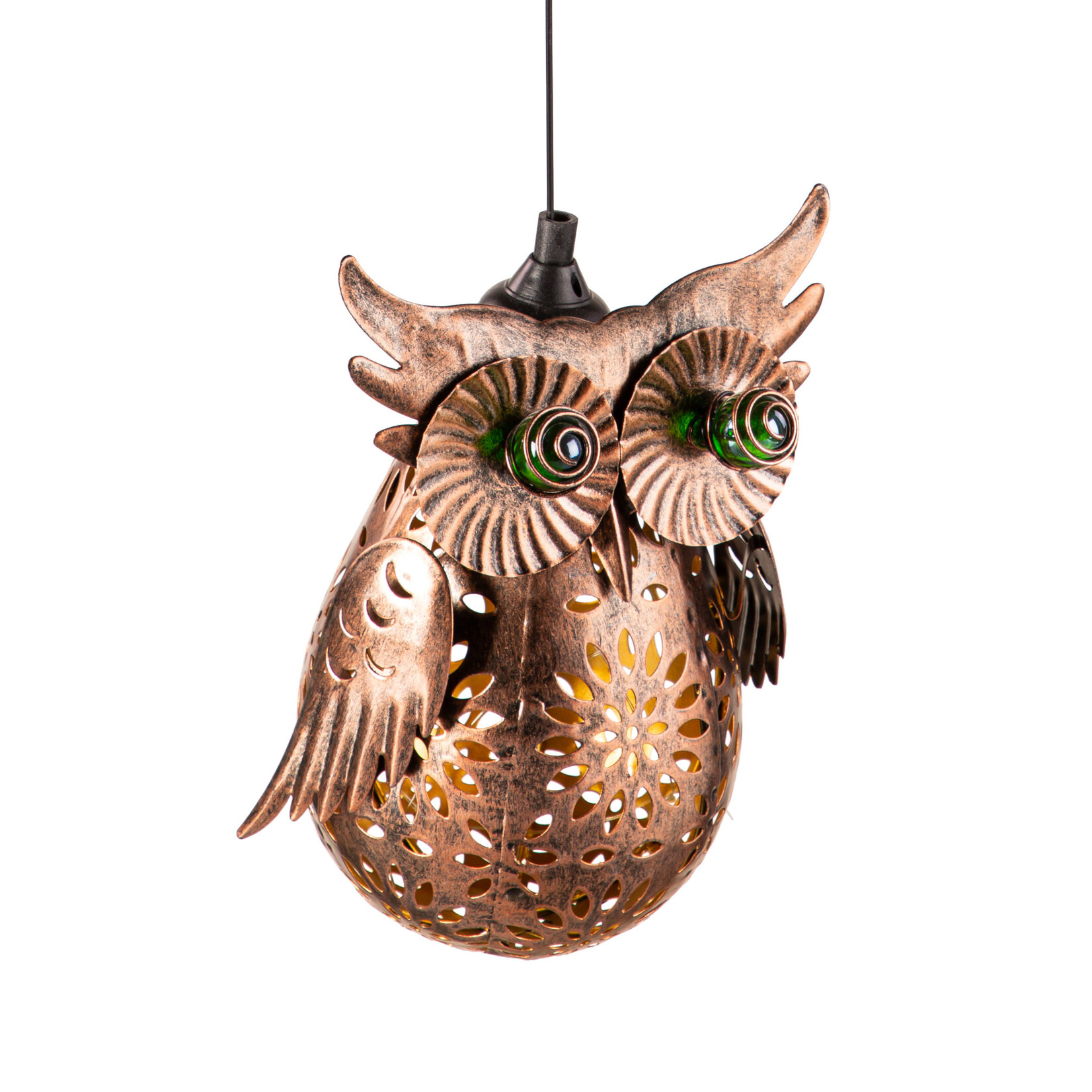 9.5"H Solar Hanging Lantern, Metal Owl