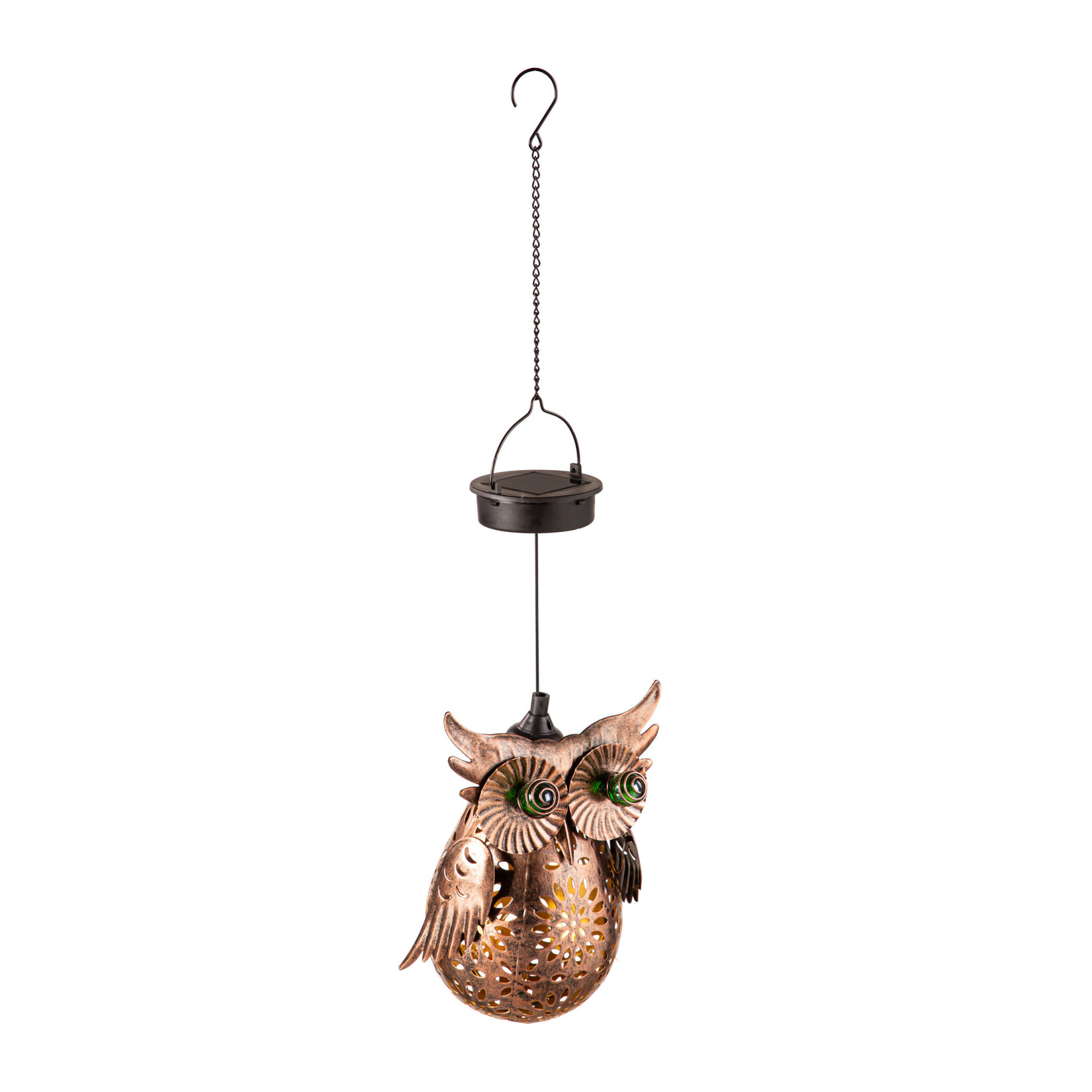 9.5"H Solar Hanging Lantern, Metal Owl