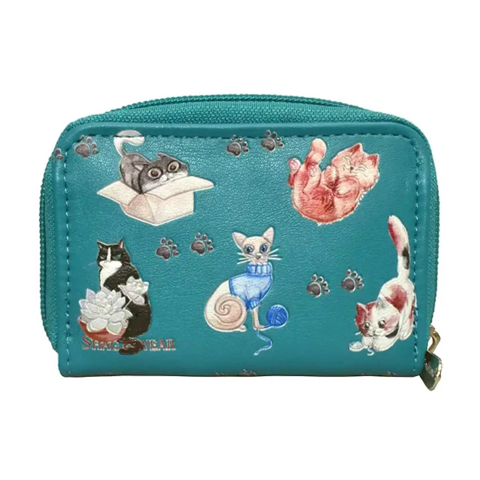 Playful Cats Coin Purse - Teal