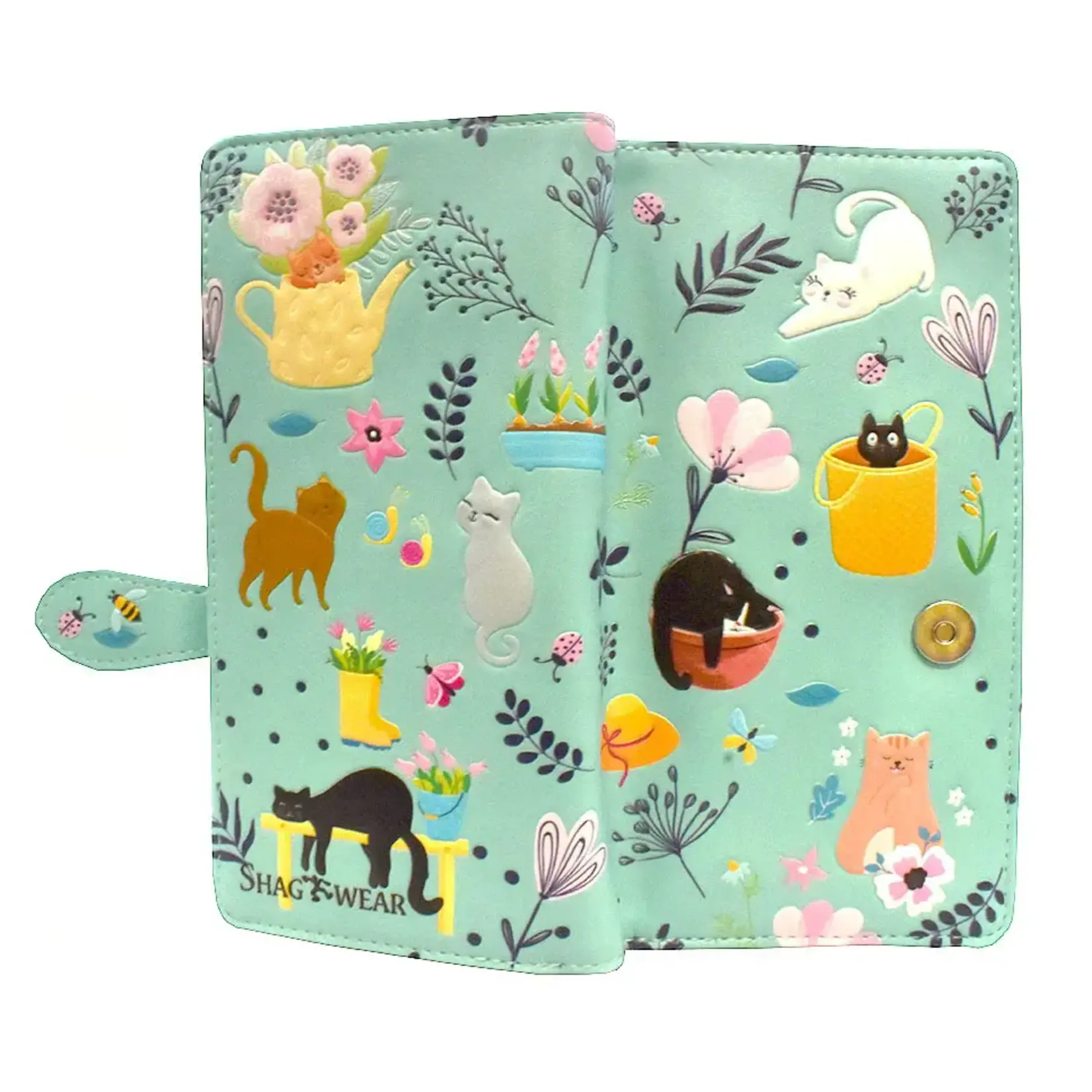 Cats in the Garden Large Wallet /Lt. Teal/with Zipper