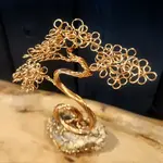 Copper Wire Bonsai Tree Sculpture on Petrified Wood
