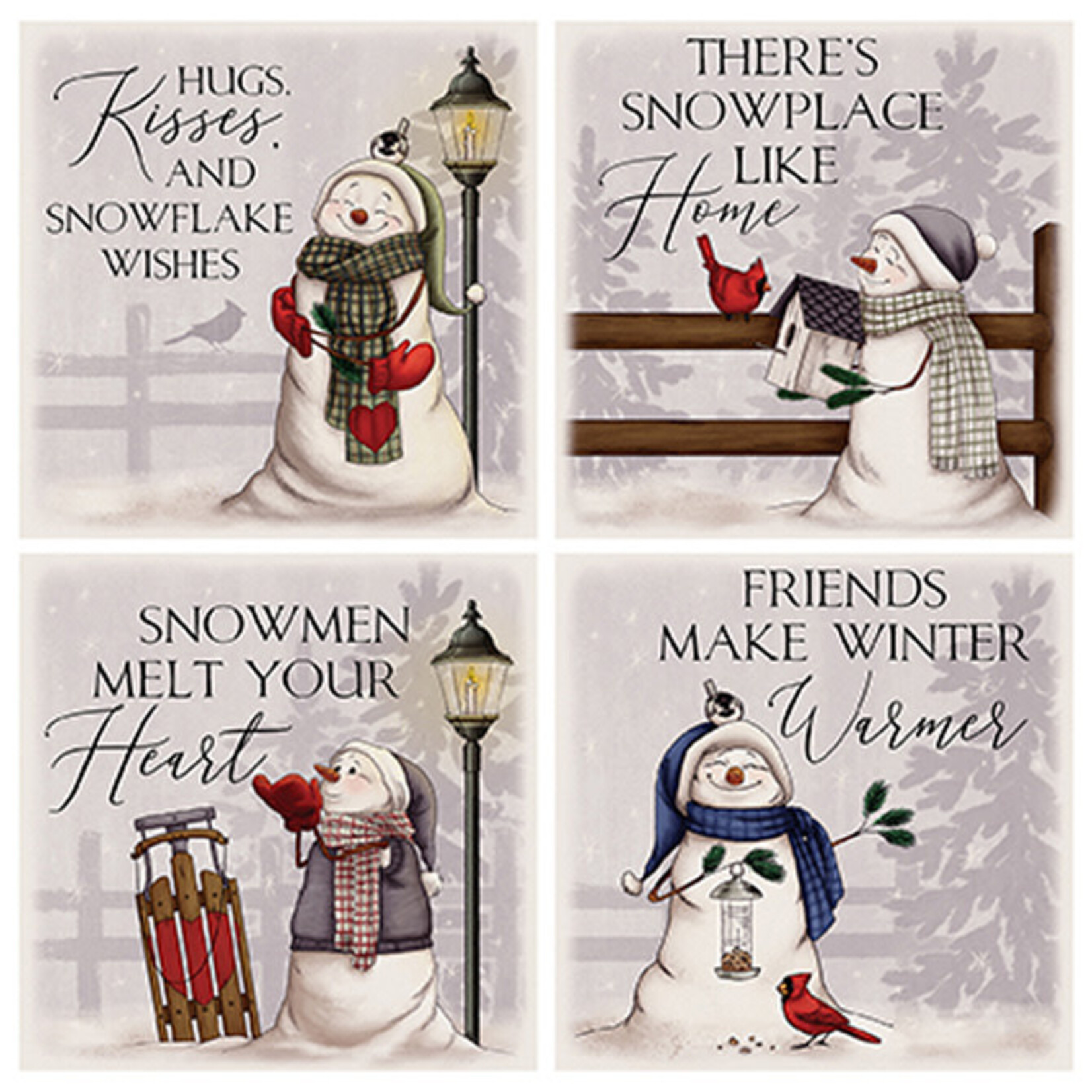 Snowman Love Square House Coaster Set