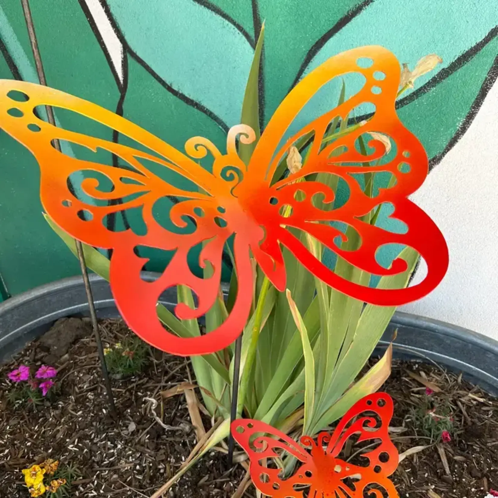 Small Swirly Butterfly  Garden Stake Red/Orange