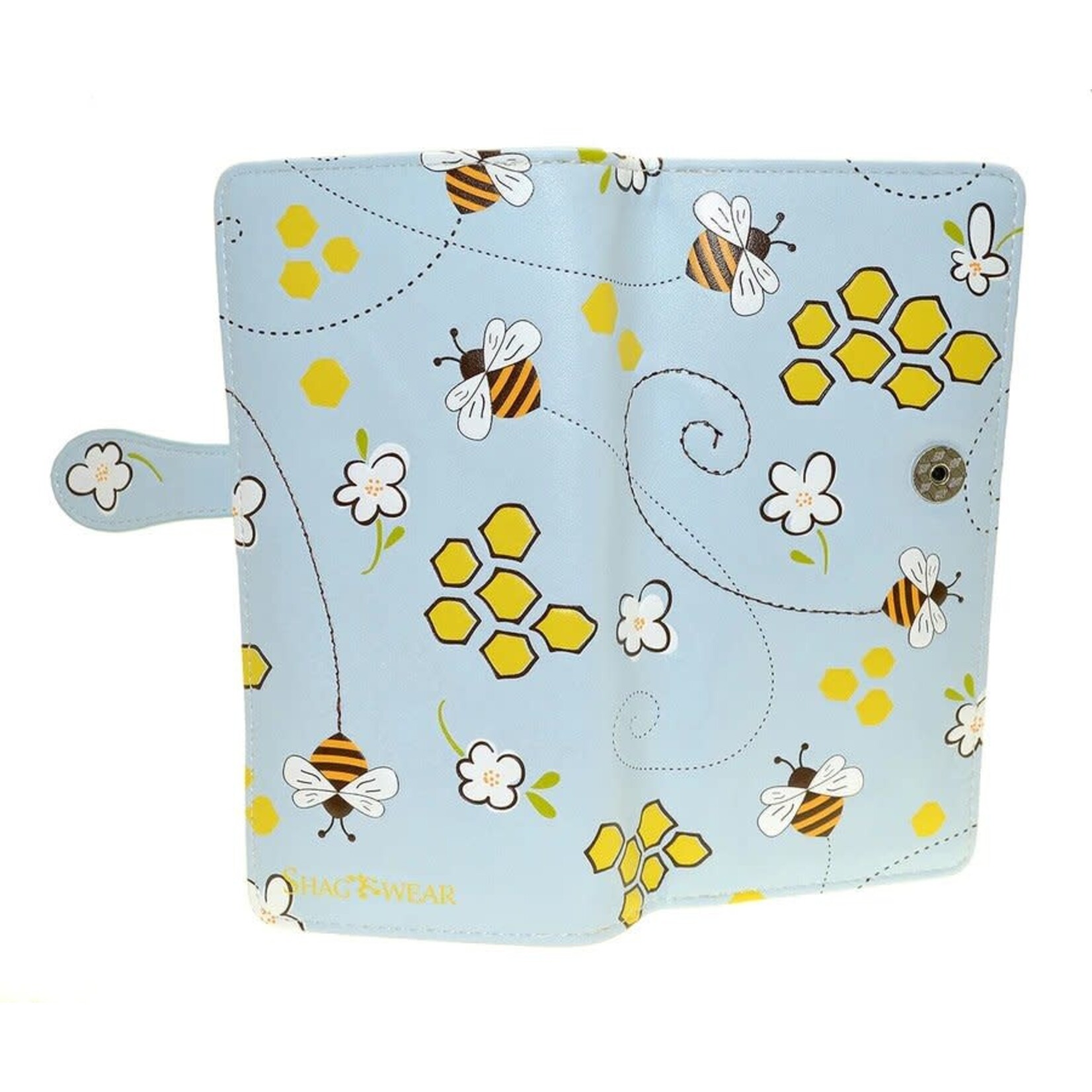 Bee & Honeycomb Large Wallet / Light Blue / With Zipper