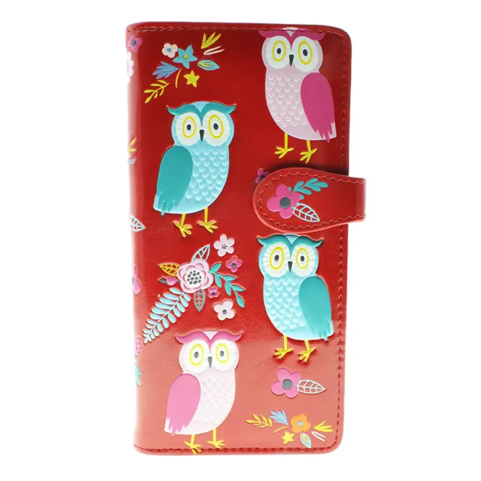 Owl Garden Large Wallet / Red/ With Zipper