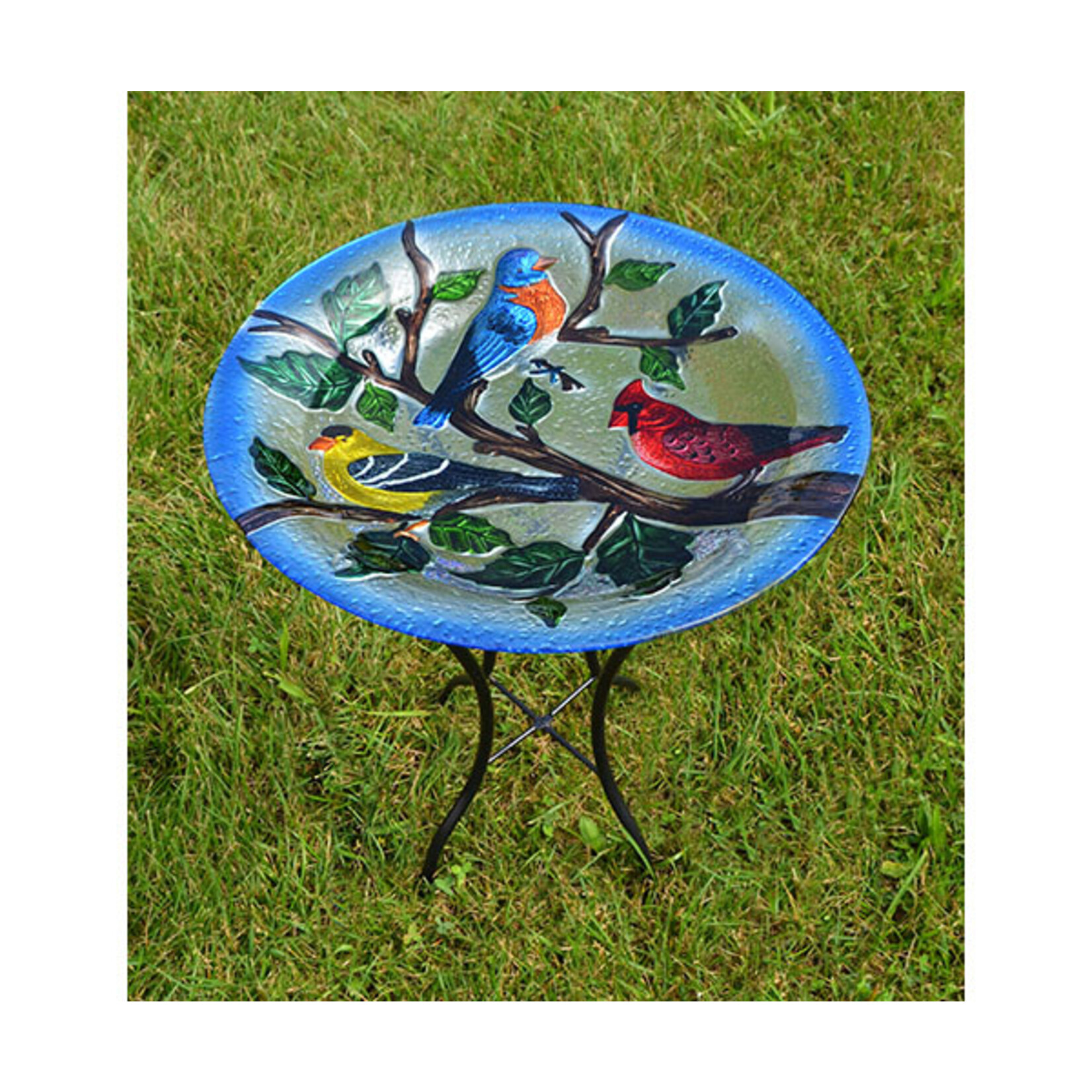 Songbird Trio  Glass Birdbath  With Stand